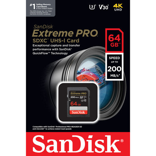 Memoria SD SanDisk 64GB Extreme PRO 200MB/S UHS-I