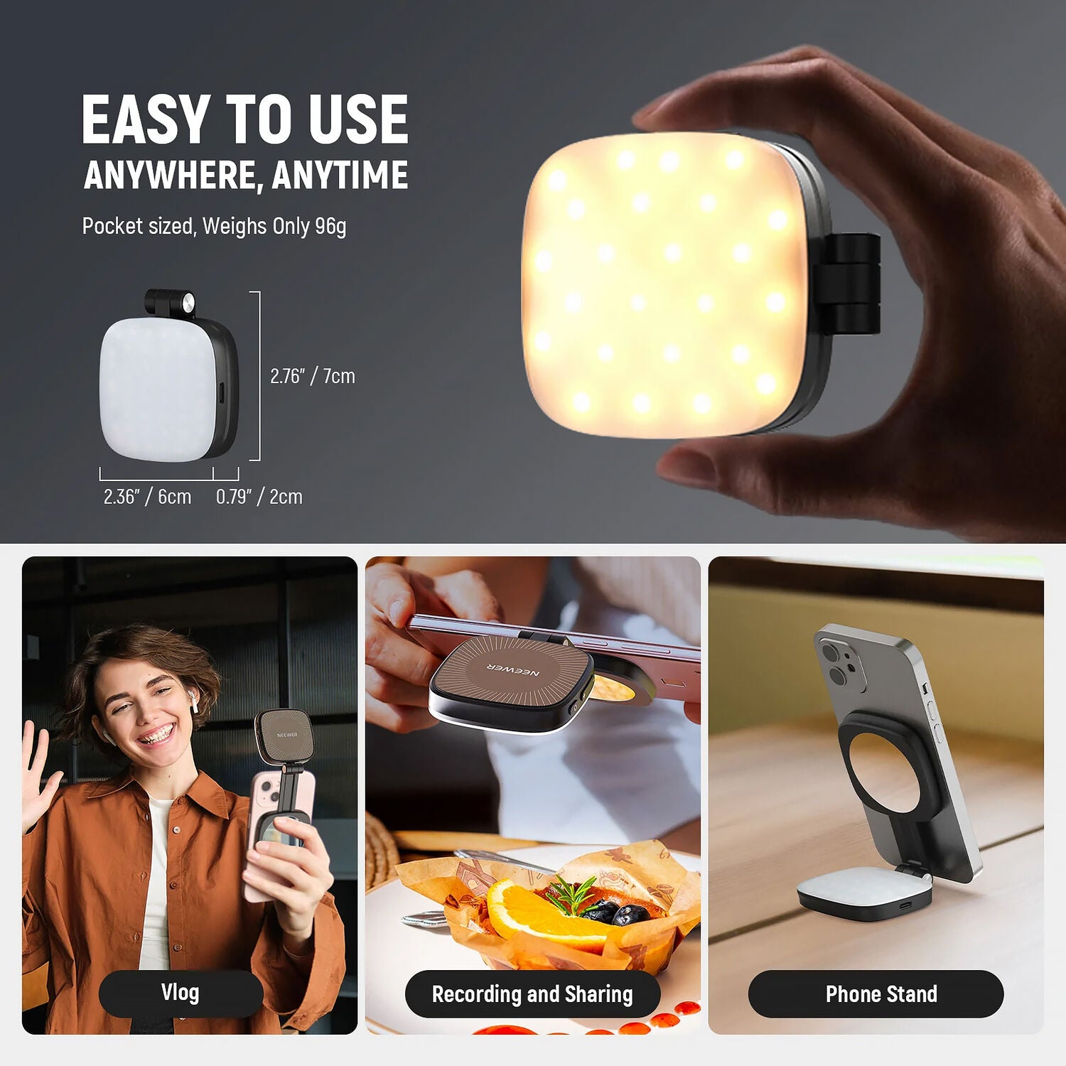 Luz Magnética Neewer Basics NL48B para Selfies - Negro