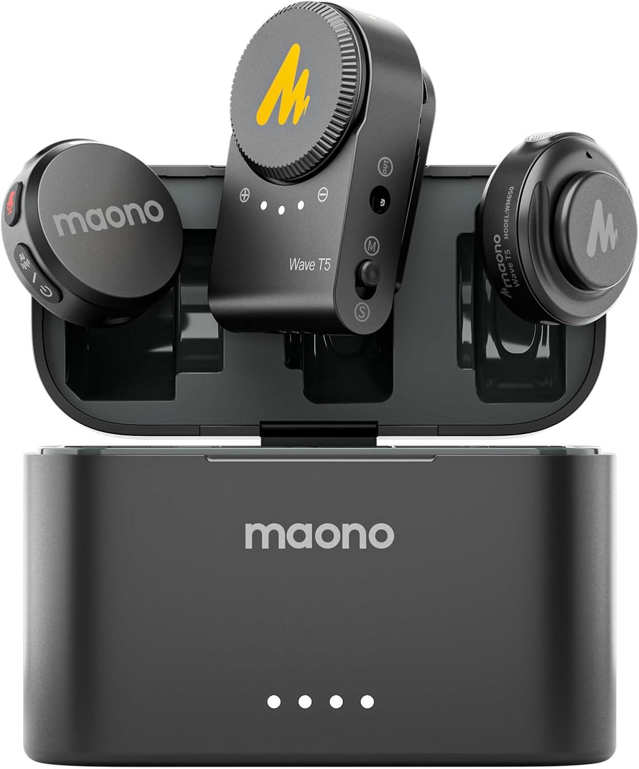 Micrófonos Inalámbricos Maono Wave T5 para cámaras con case de carga