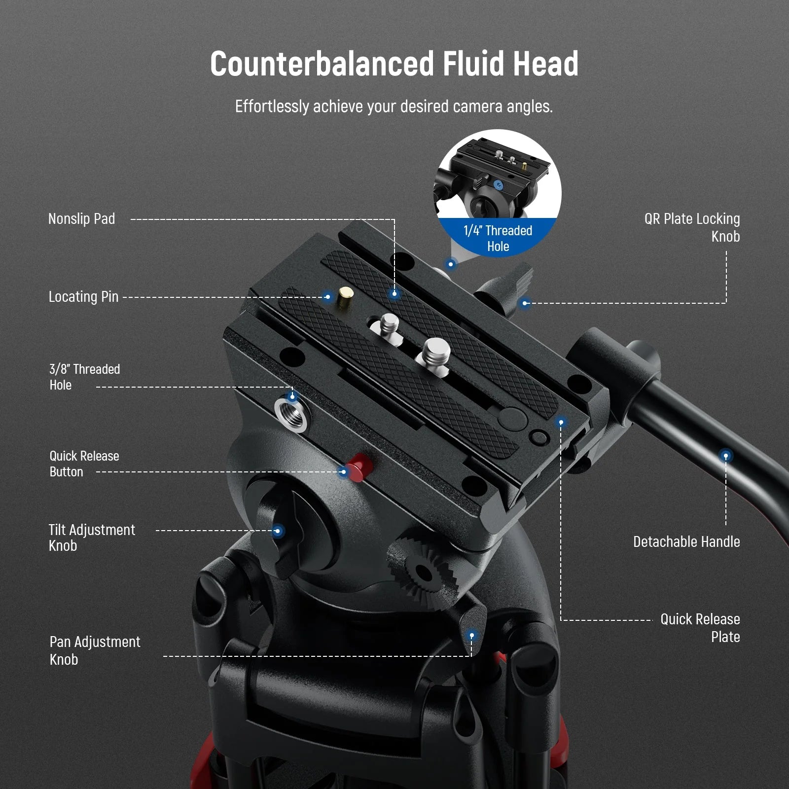 Trípode de Video Neewer TP37 187 cm Cabezal Fluido