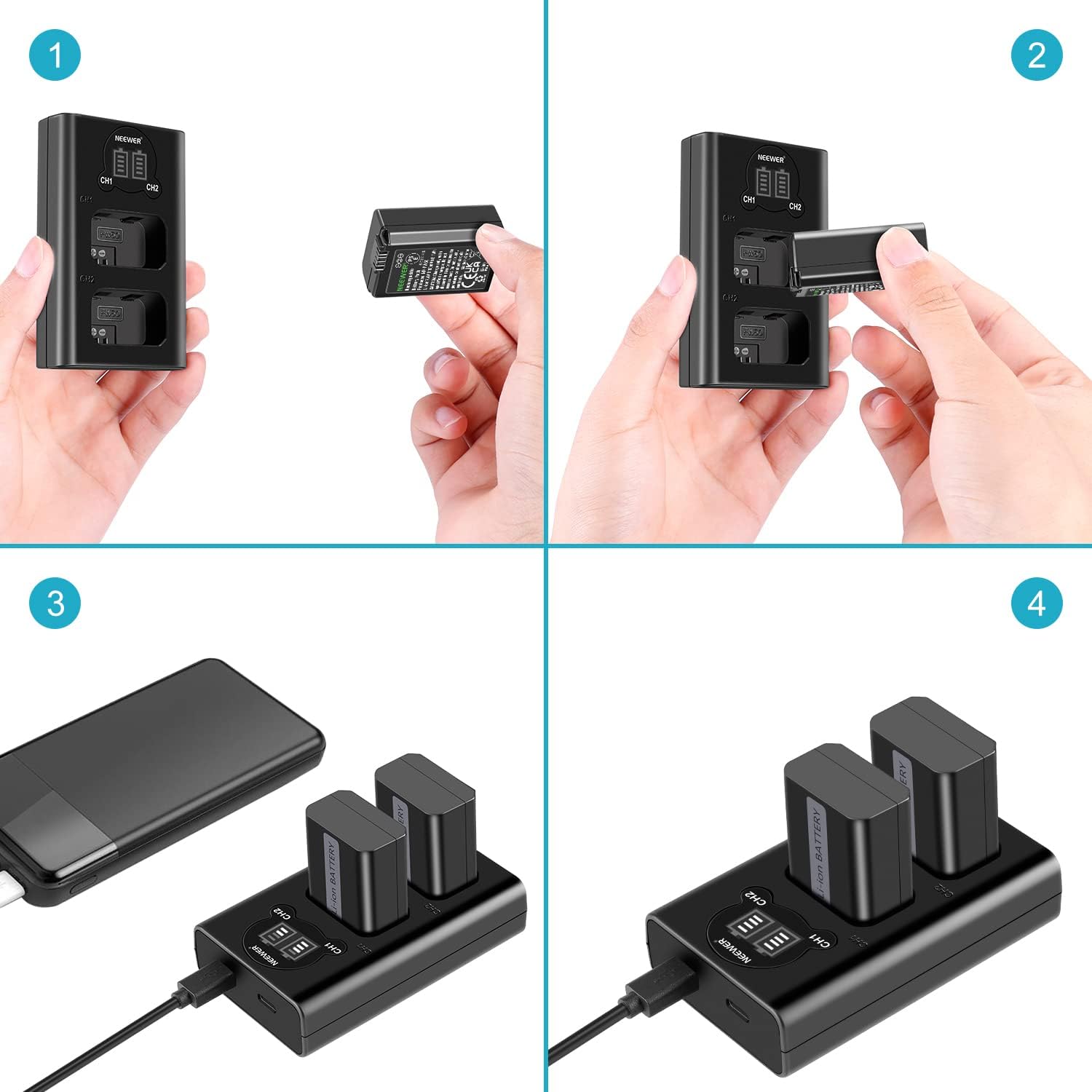 Kit Cargador Dual y Baterías Neewer NP-FW50 1100mAh Sony