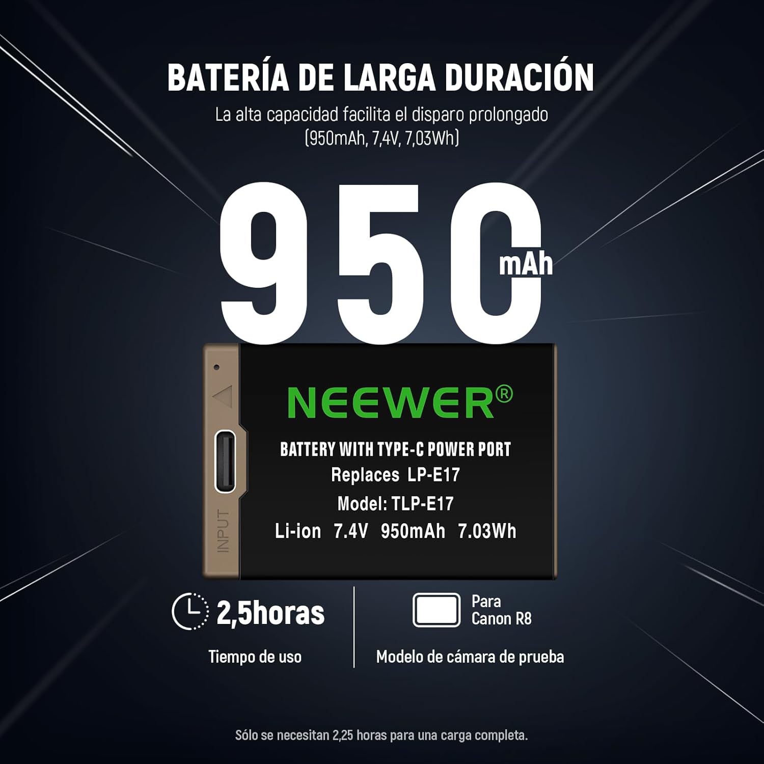 Batería USB-C Recargable Neewer LP-E17 7.4V 950mAh