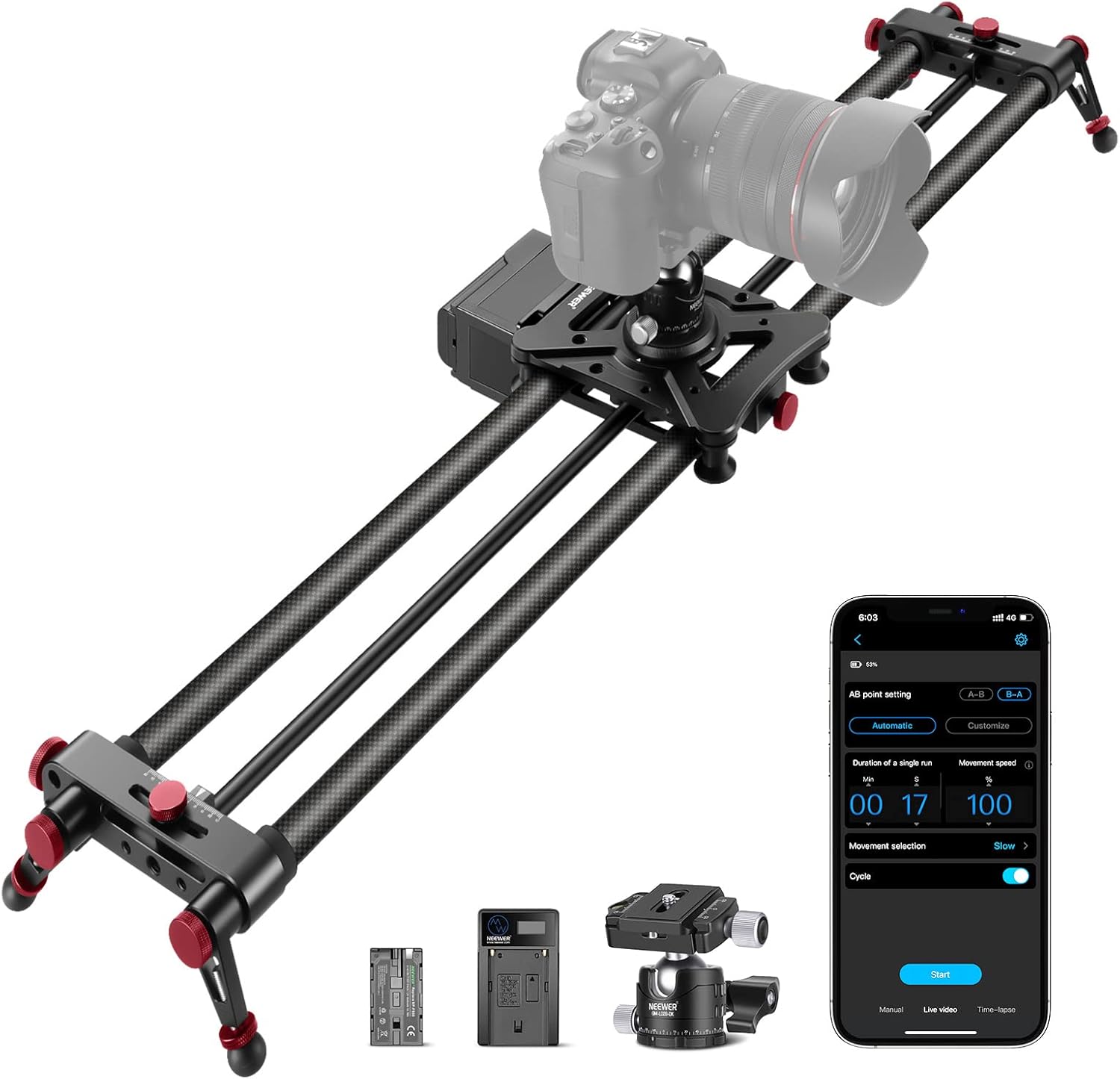 Slider Motorizado Neewer ER1 de Fibra de Carbono 100 cm