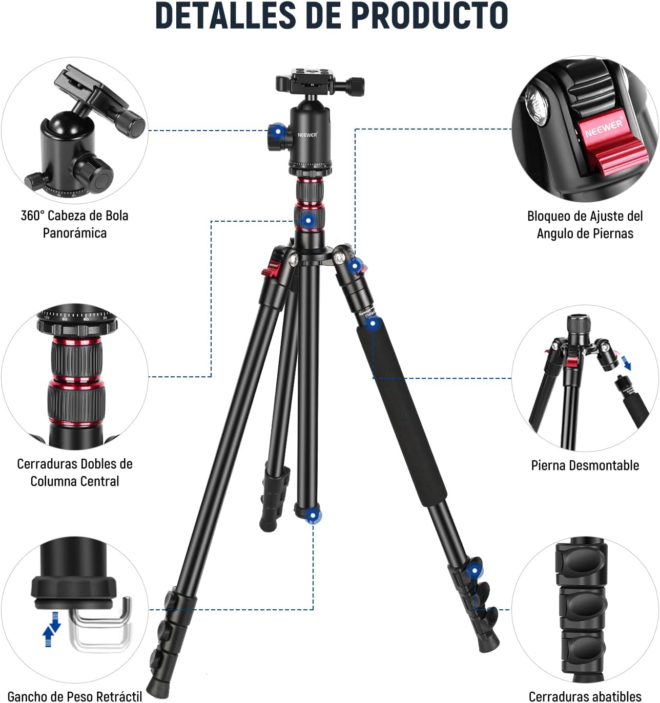 Trípode Monopie Neewer 195 cm con Soporte y Control Remoto