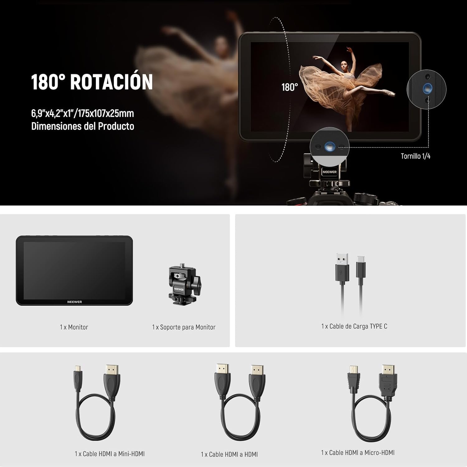 Monitor de Campo Neewer F700 7" IPS 4K con LUT 3D