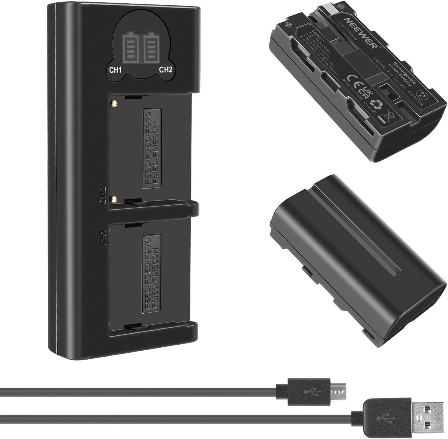 Kit 2 Baterías Neewer NP-F550 2600mAh con Cargador USB Dual