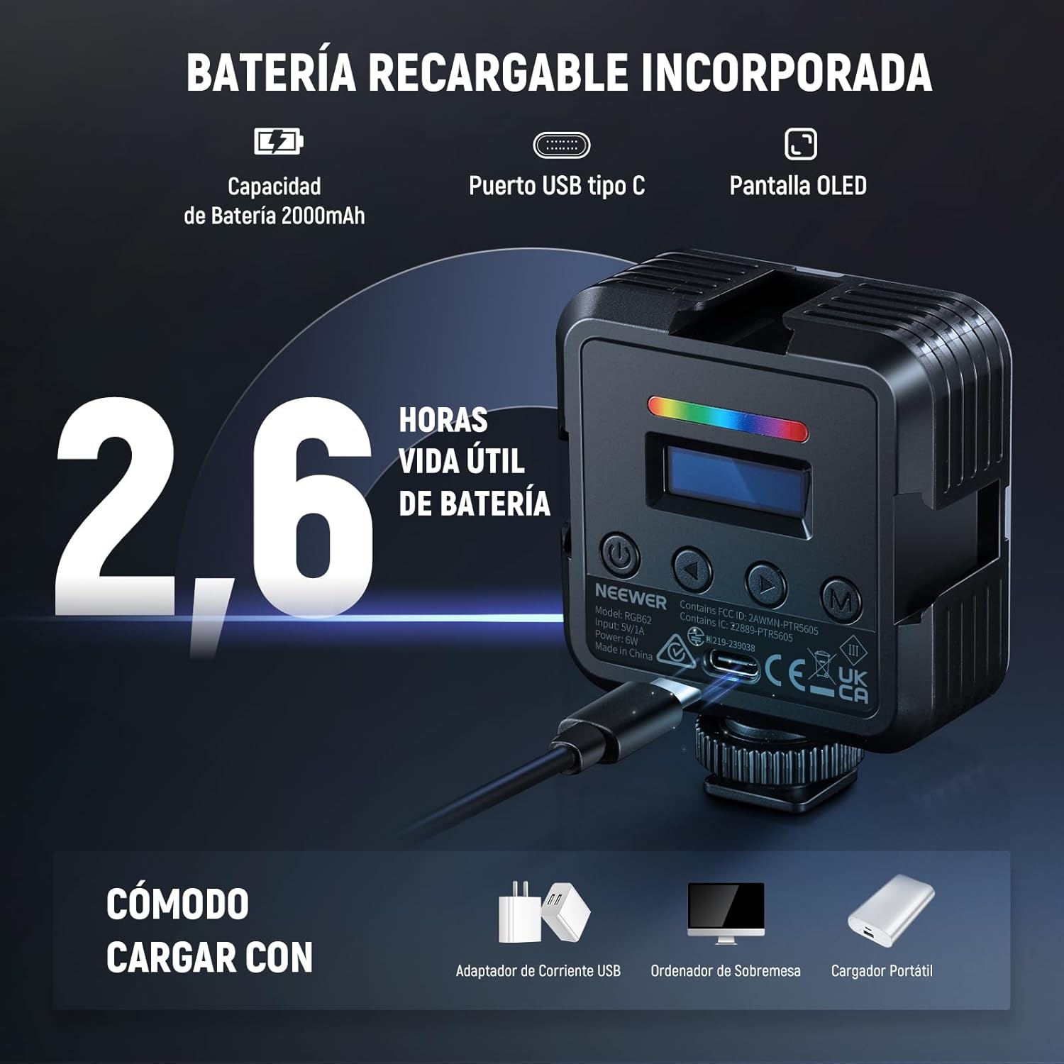 Luz de Video RGB Neewer RGB62 con Control por App