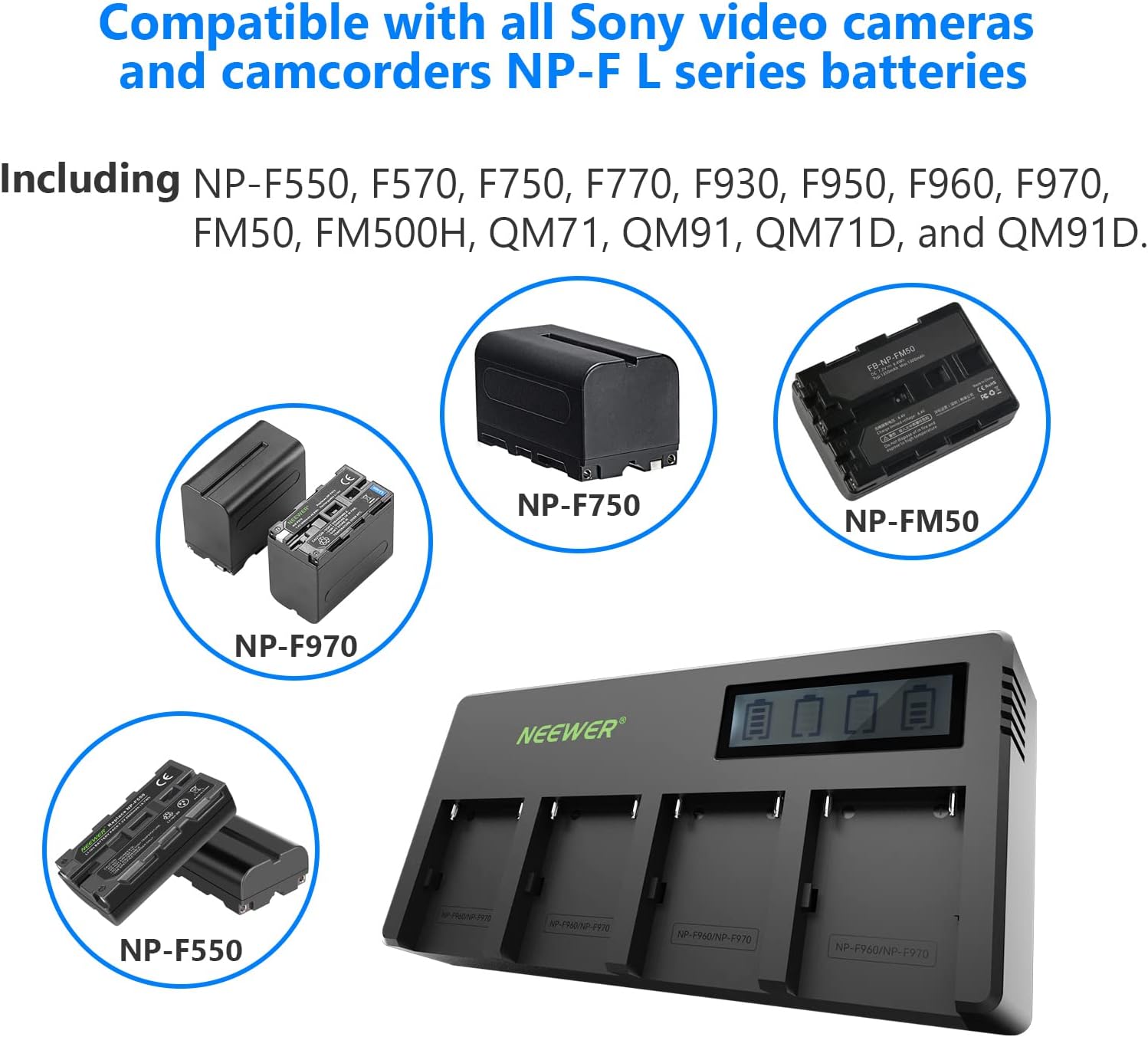 Cargador 4 Canales Neewer para Baterías Sony NP-F