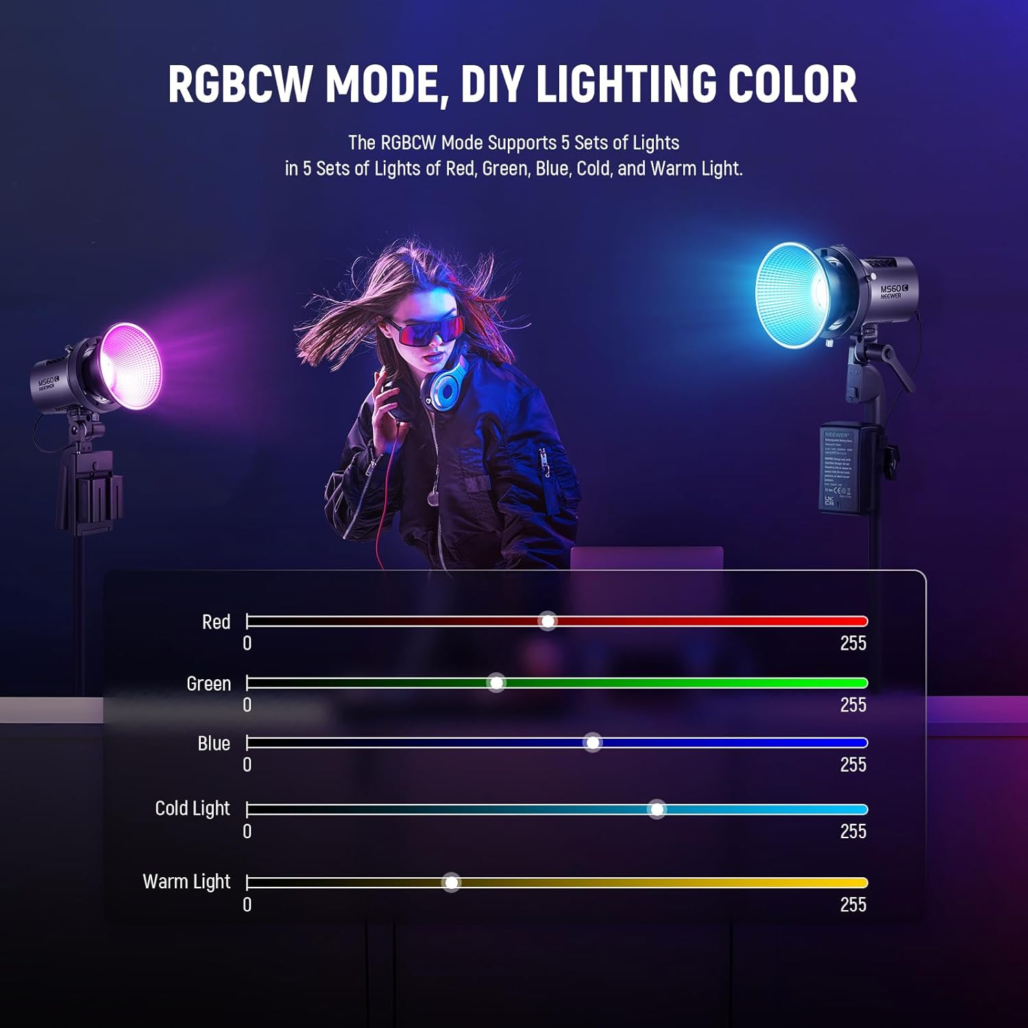 Foco de mano con luz LED RGB para video Neewer MS60C