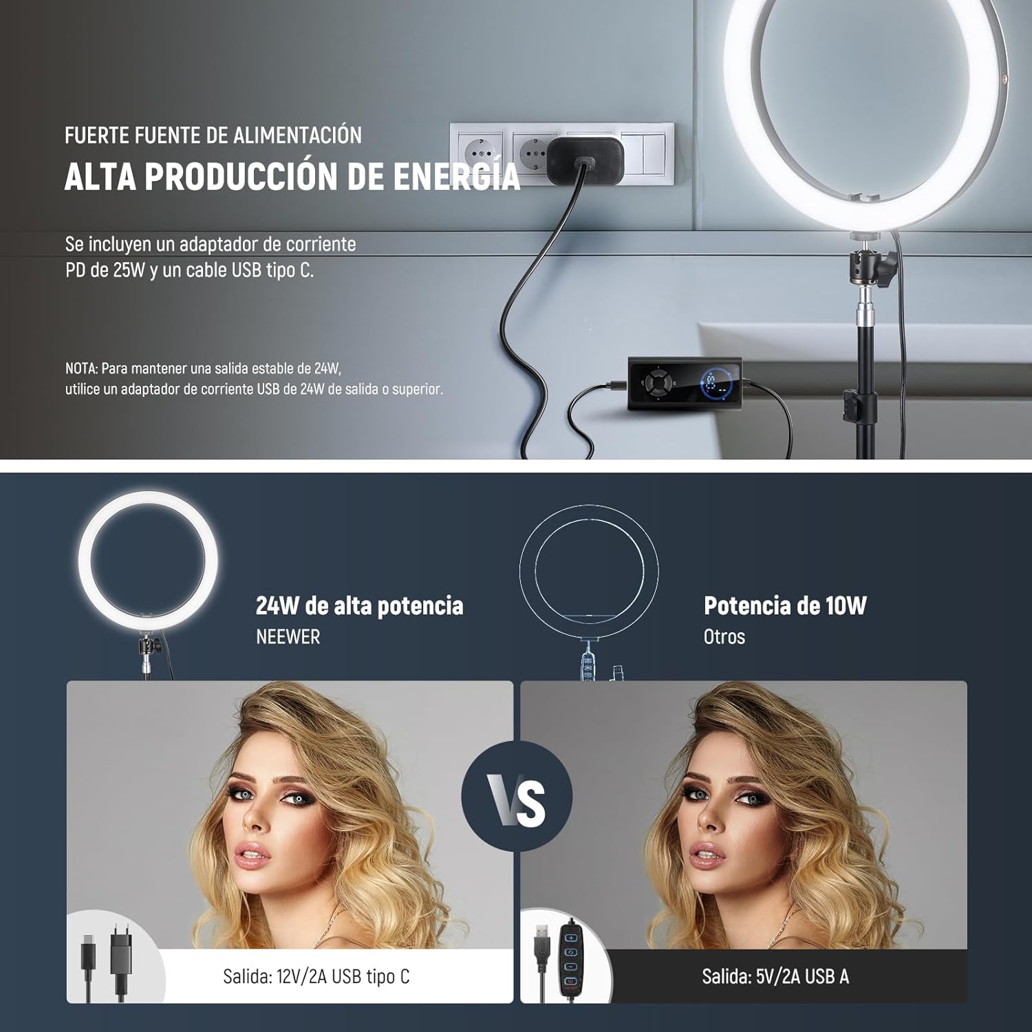 Anillo de Luz LED Neewer RH12B de 30,5 cm con Soporte de 180 cm