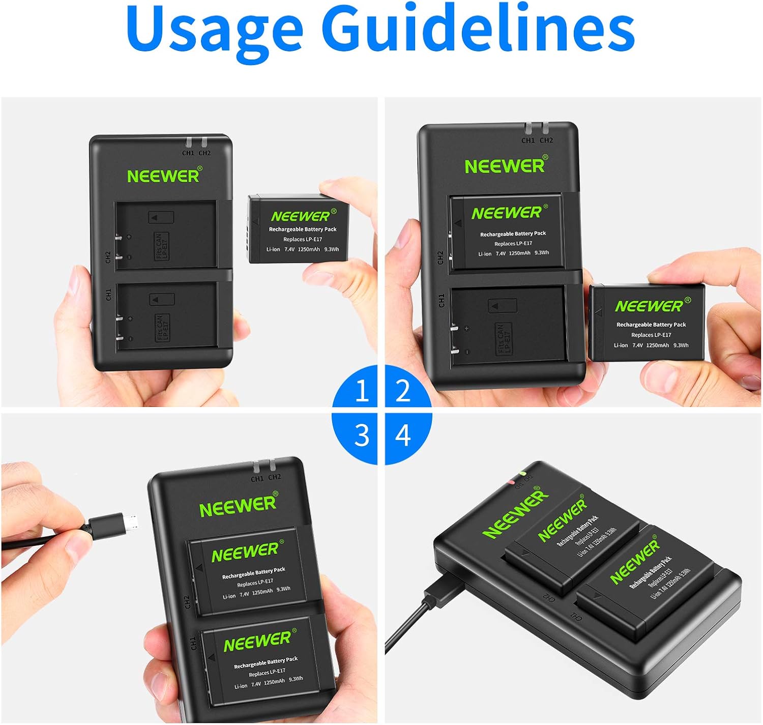 Set 2 Baterías LP-E17 y Cargador USB Neewer para Canon