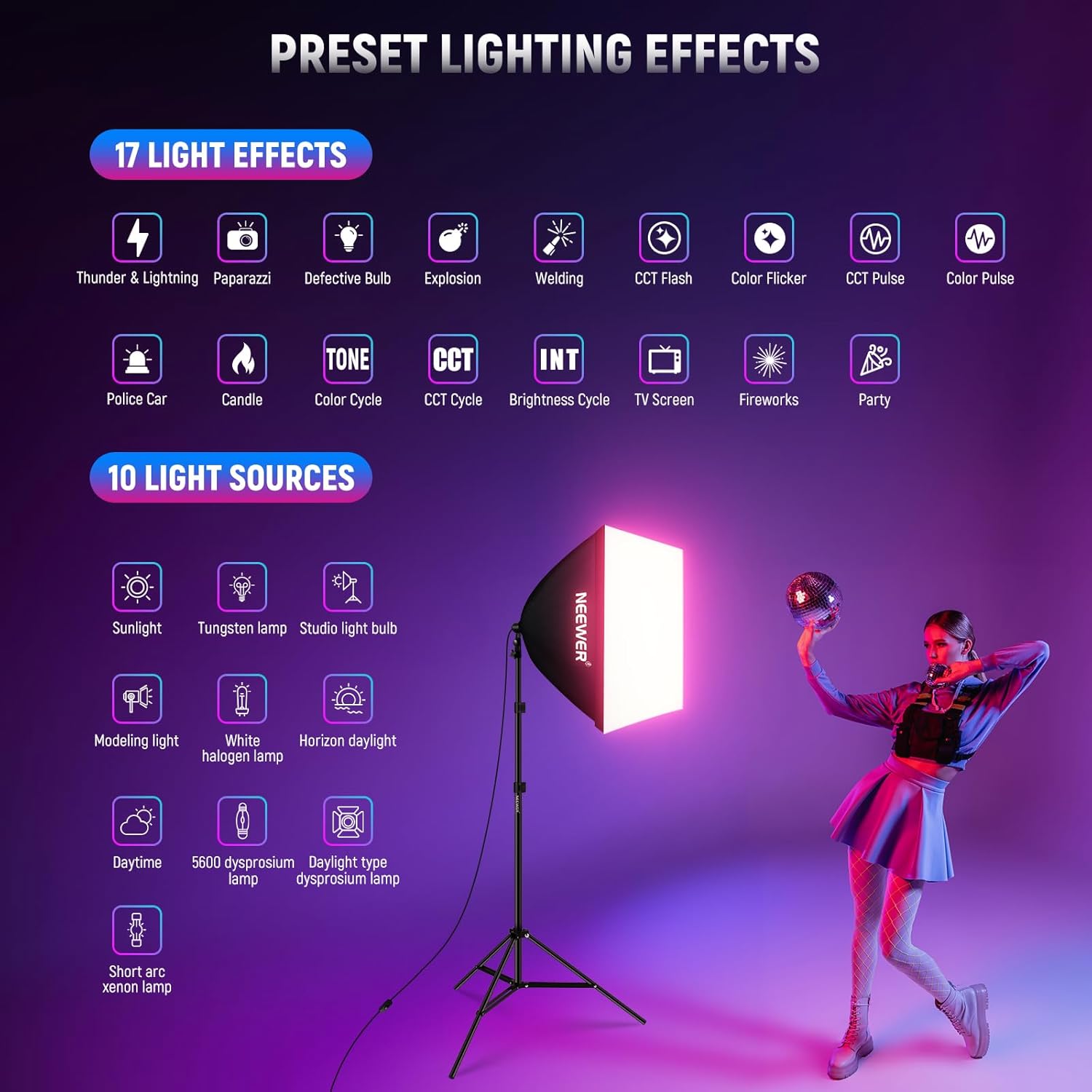 Kit Softbox LED RGB 24W Neewer NK800