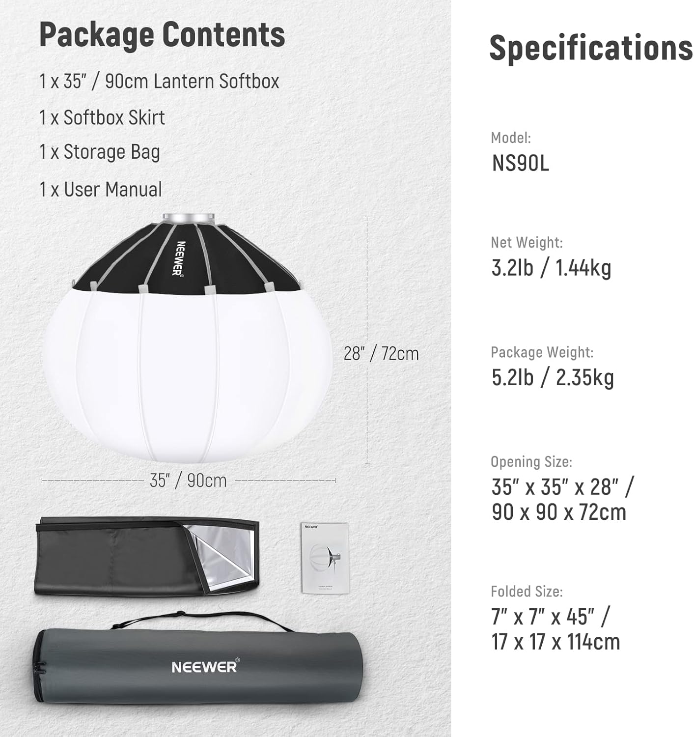 Softbox Linterna Neewer NS90L 90 cm Liberación Rápida