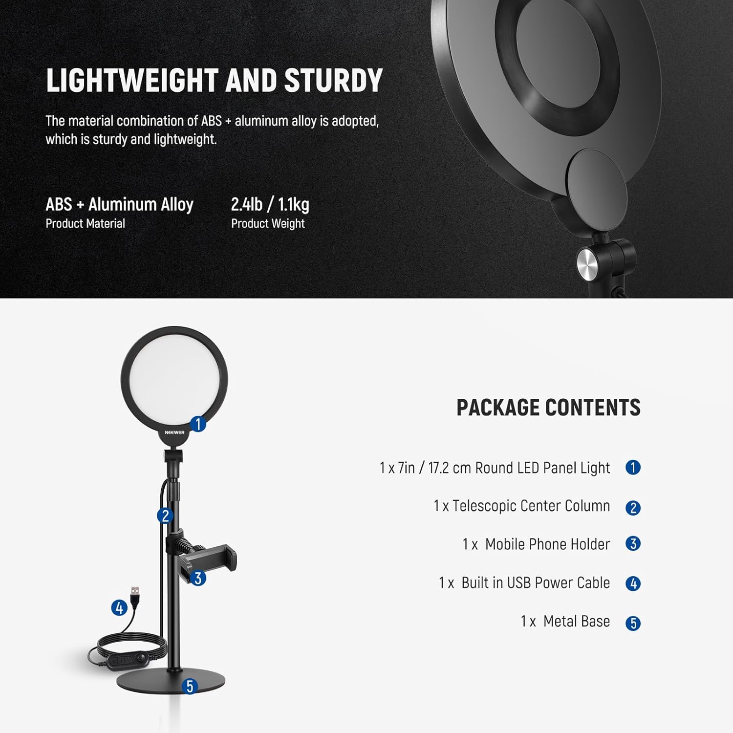 Kit de Luz Selfie Neewer R06 de 17,8 cm para Teléfonos