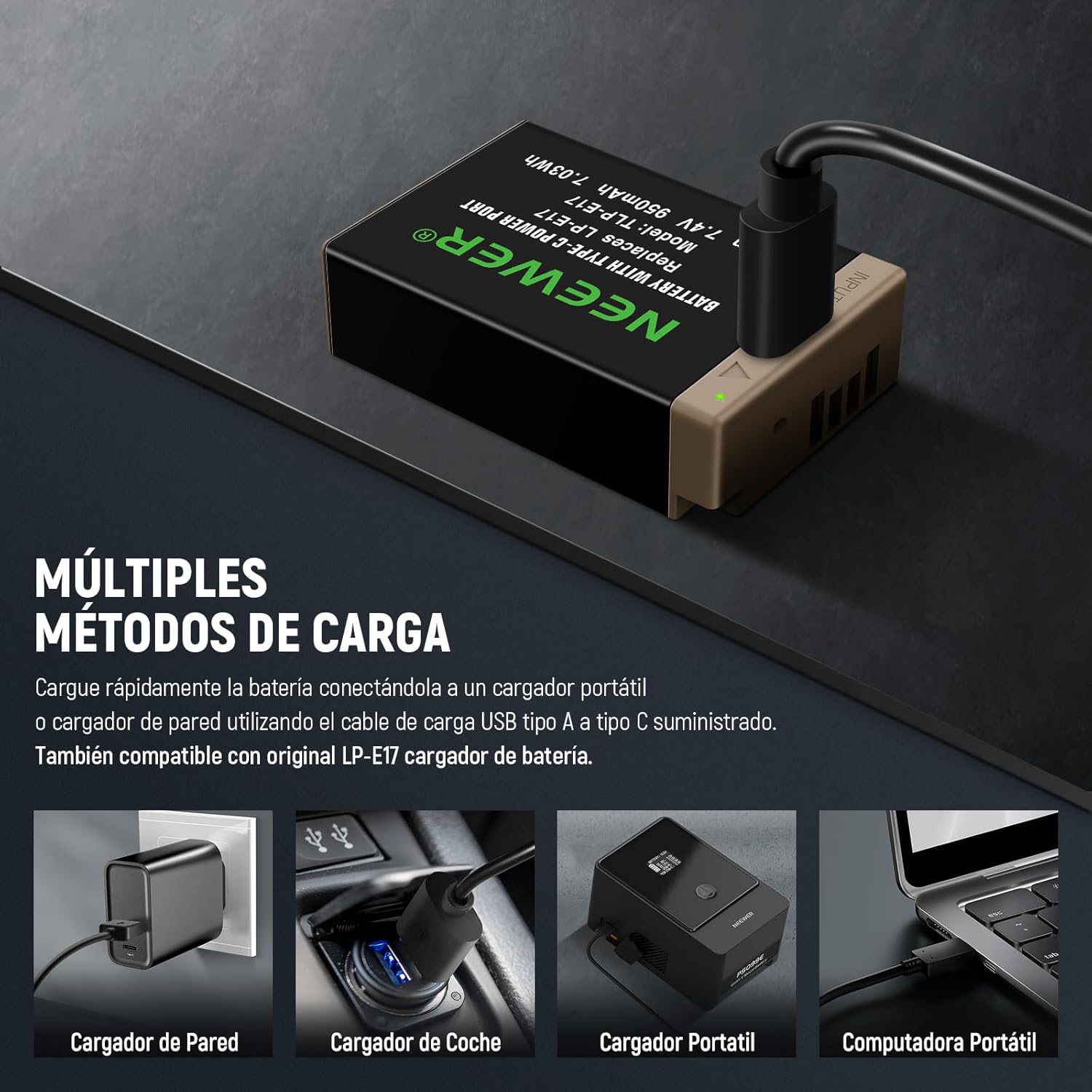 Batería USB-C Recargable Neewer LP-E17 7.4V 950mAh