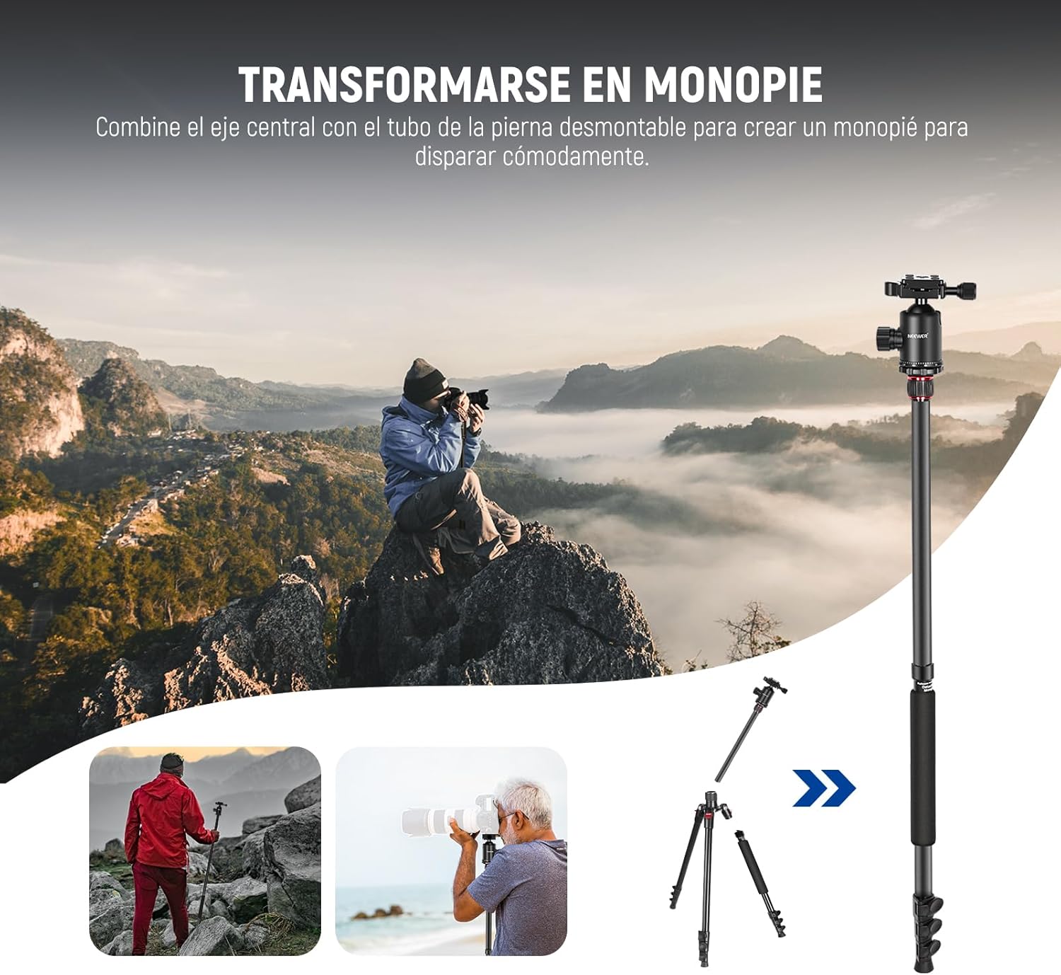 Trípode Monopie Neewer 195 cm con Soporte y Control Remoto