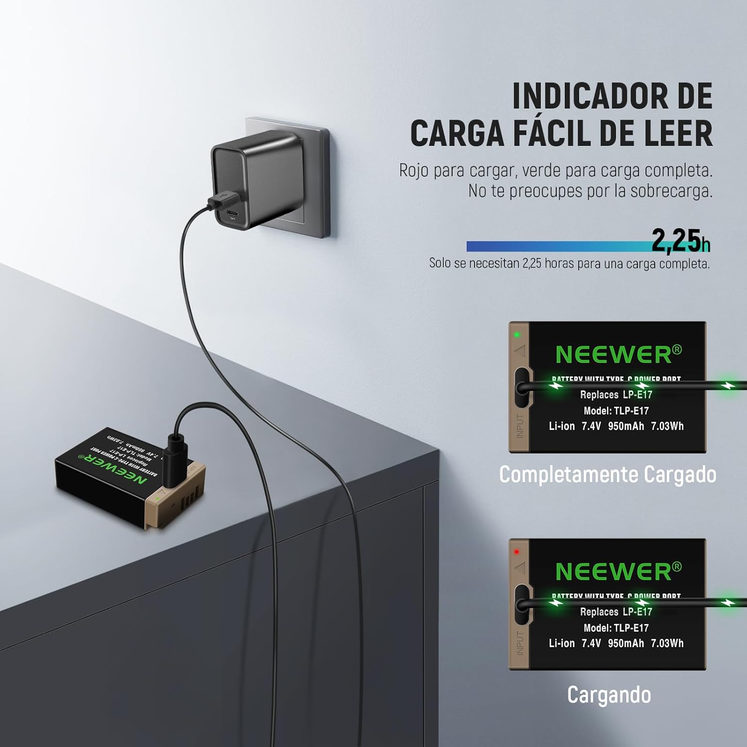 Batería USB-C Recargable Neewer LP-E17 7.4V 950mAh