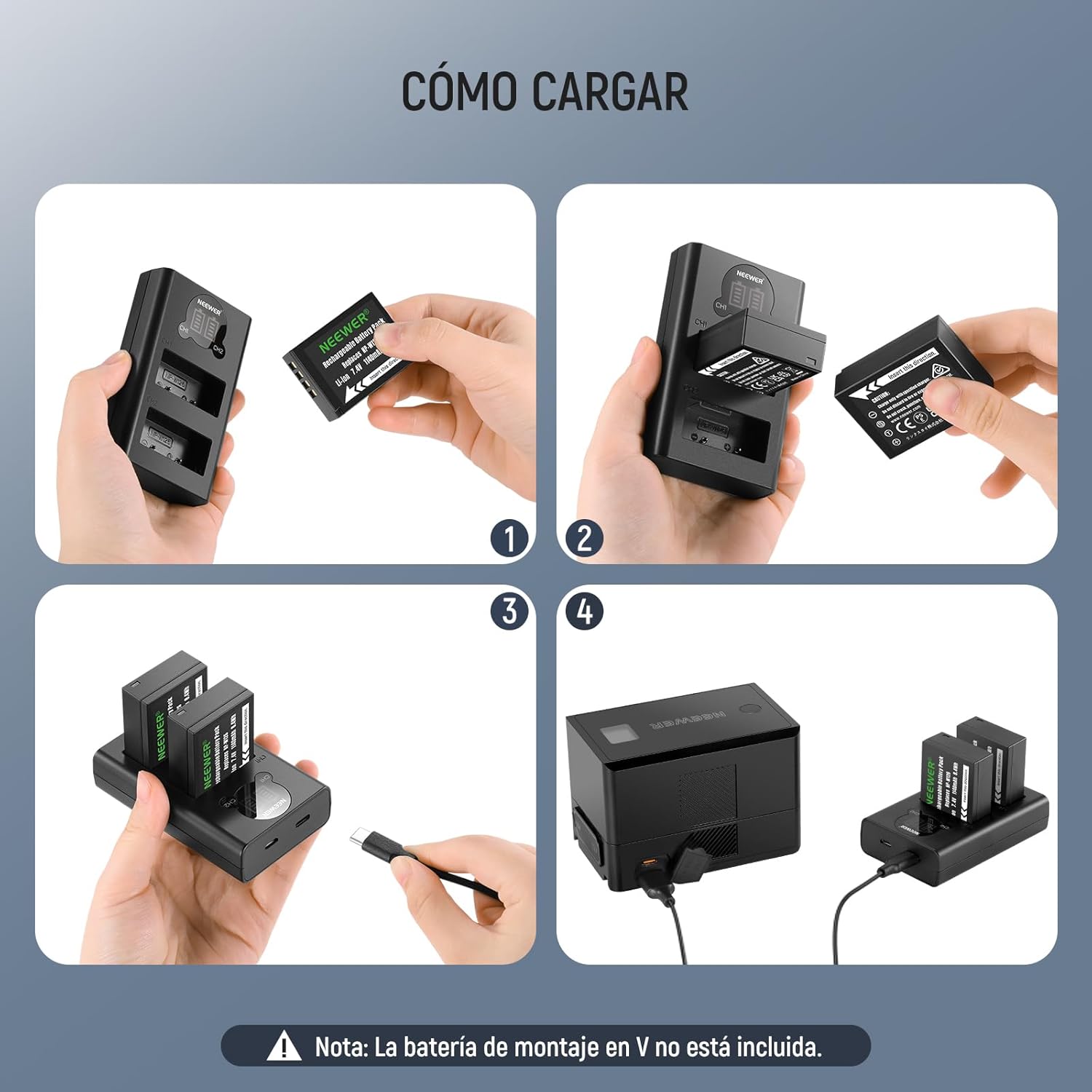 Kit 2 Baterías Neewer NP-W126 1140mAh con Cargador USB-C