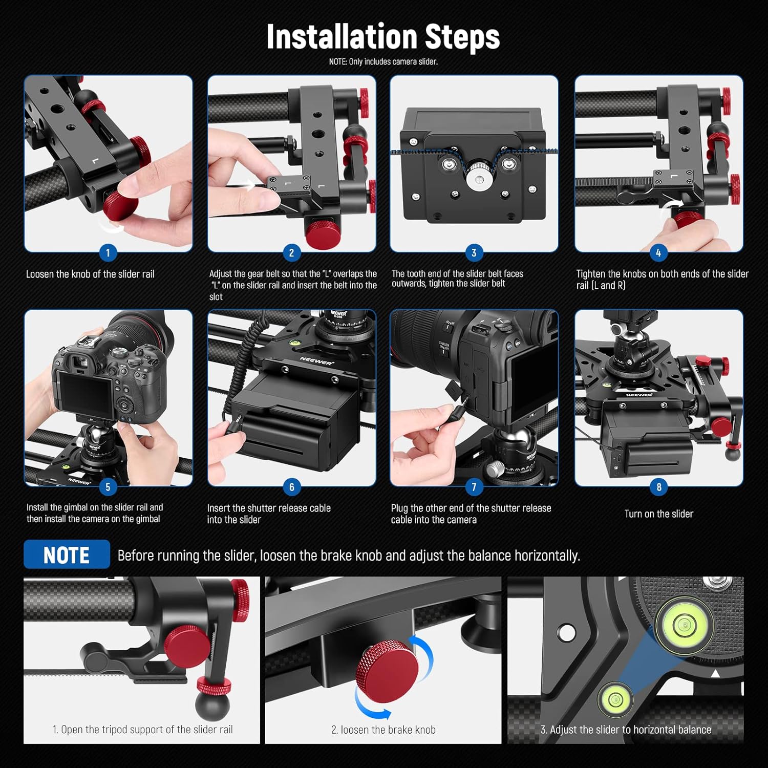 Slider Motorizado Neewer ER1 de Fibra de Carbono de 120 cm