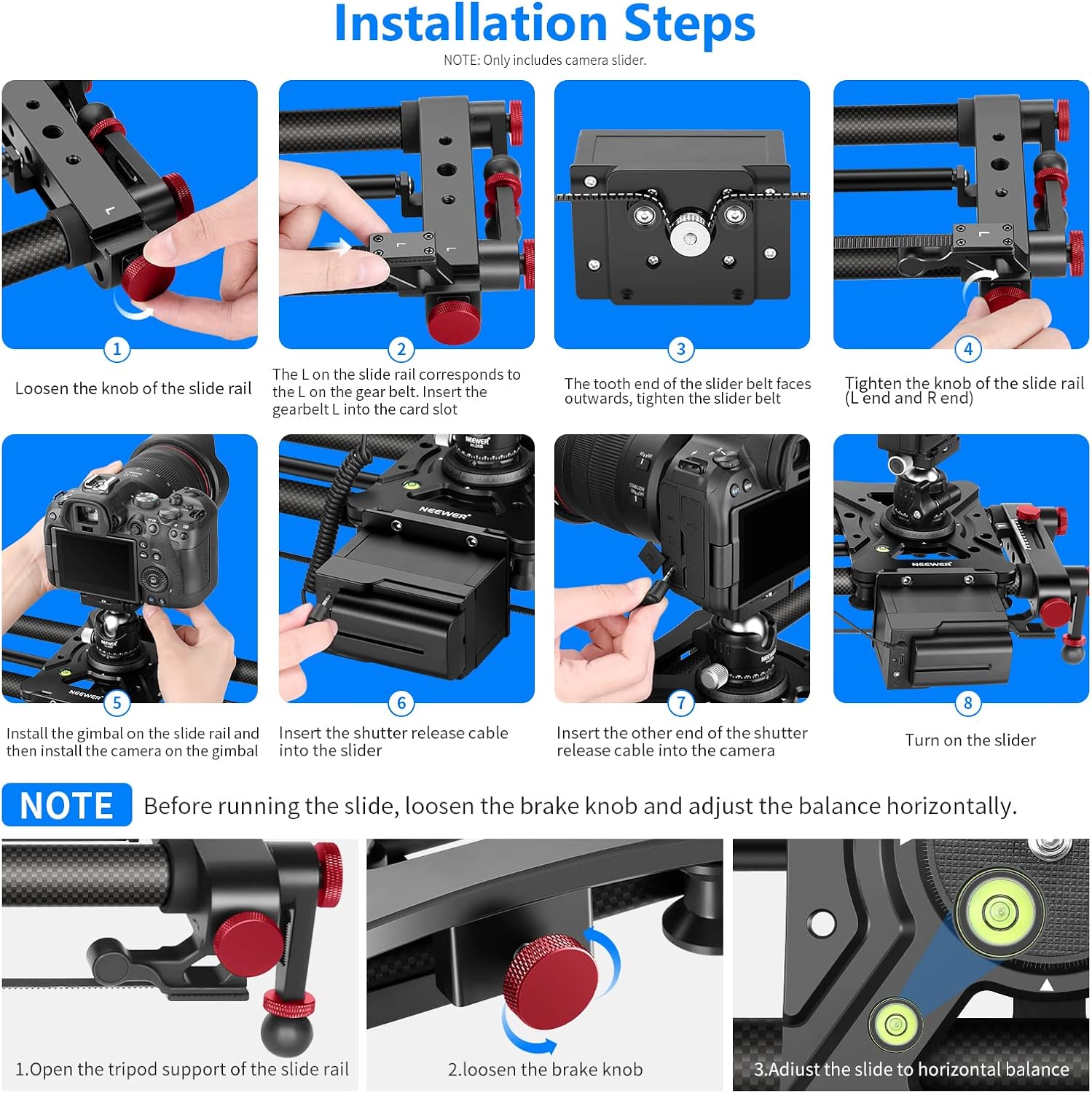 Slider Motorizado Neewer ER1 de Fibra de Carbono 100 cm