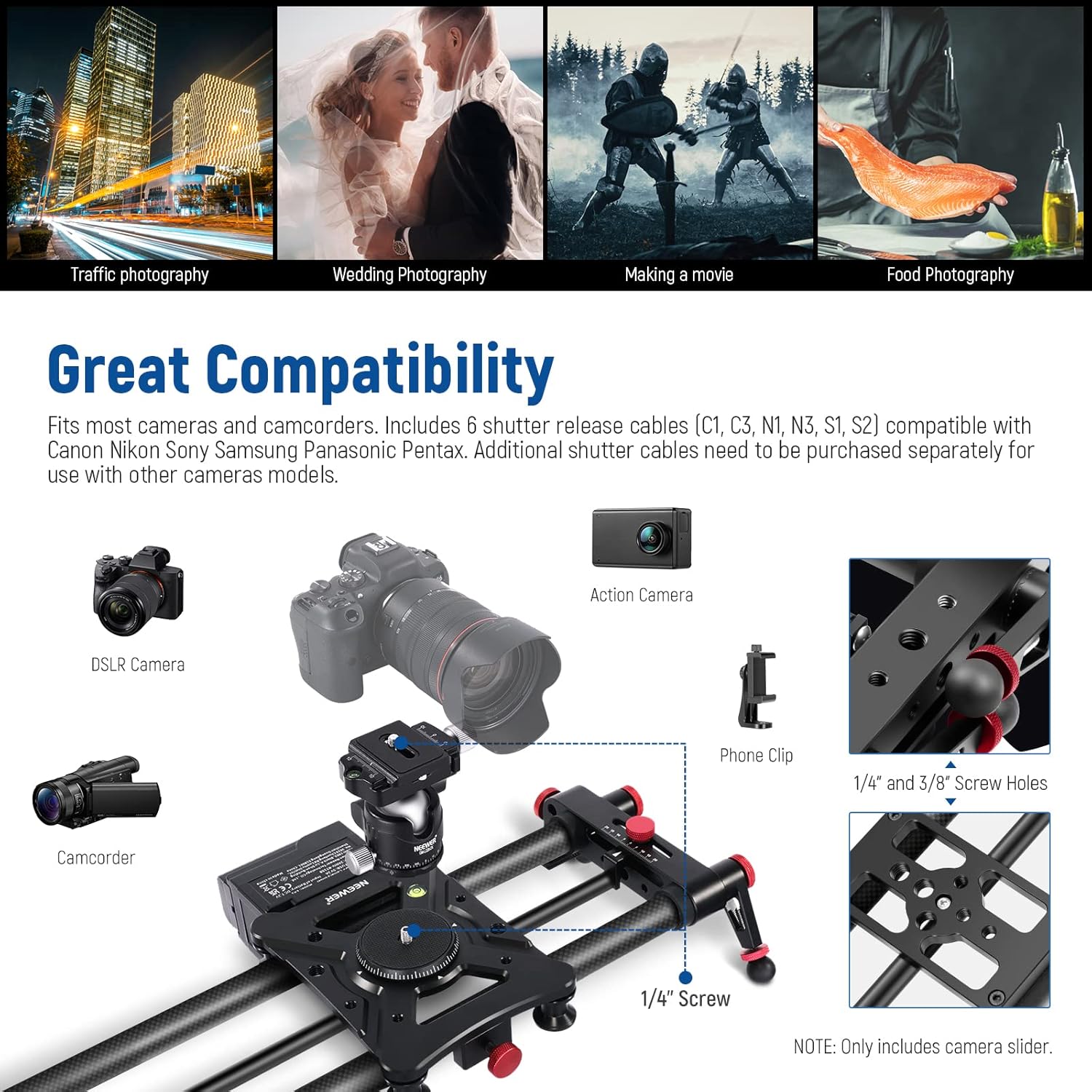 Slider Motorizado Neewer ER1 de Fibra de Carbono de 120 cm