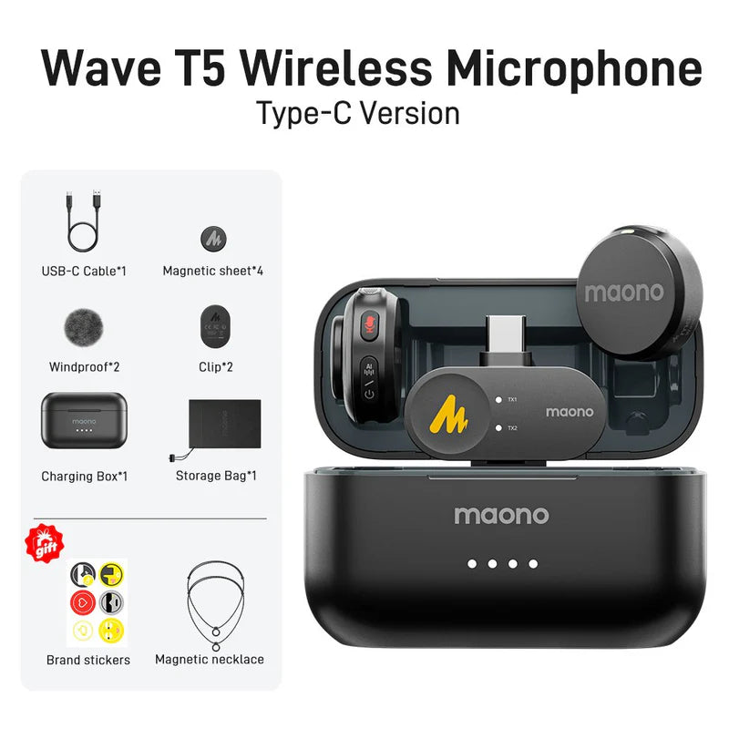 Micrófonos Inalámbricos Maono Wave T5 para USB-C con case de carga