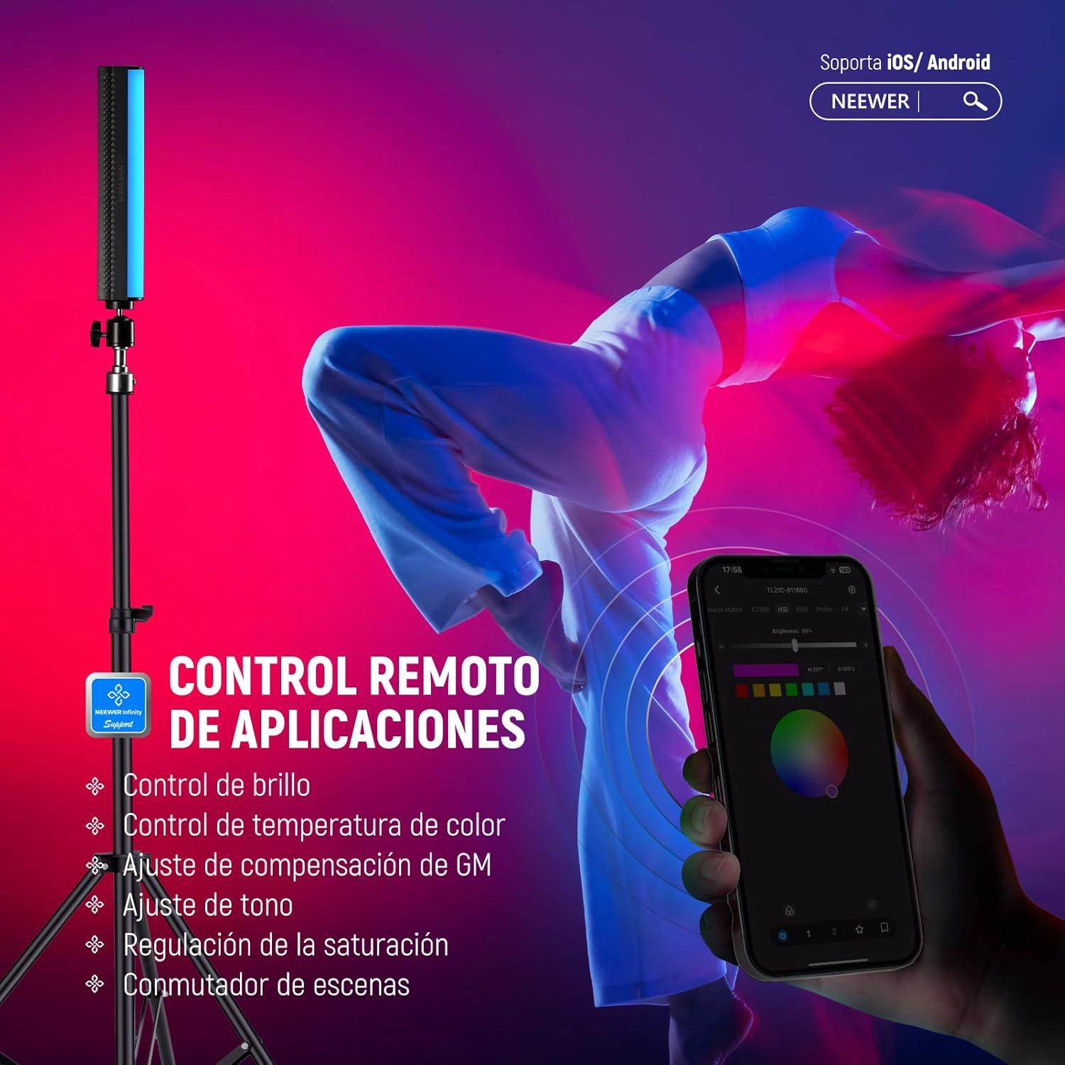 Tubo de luz led RGB Magnética Neewer TL21C con Control por App