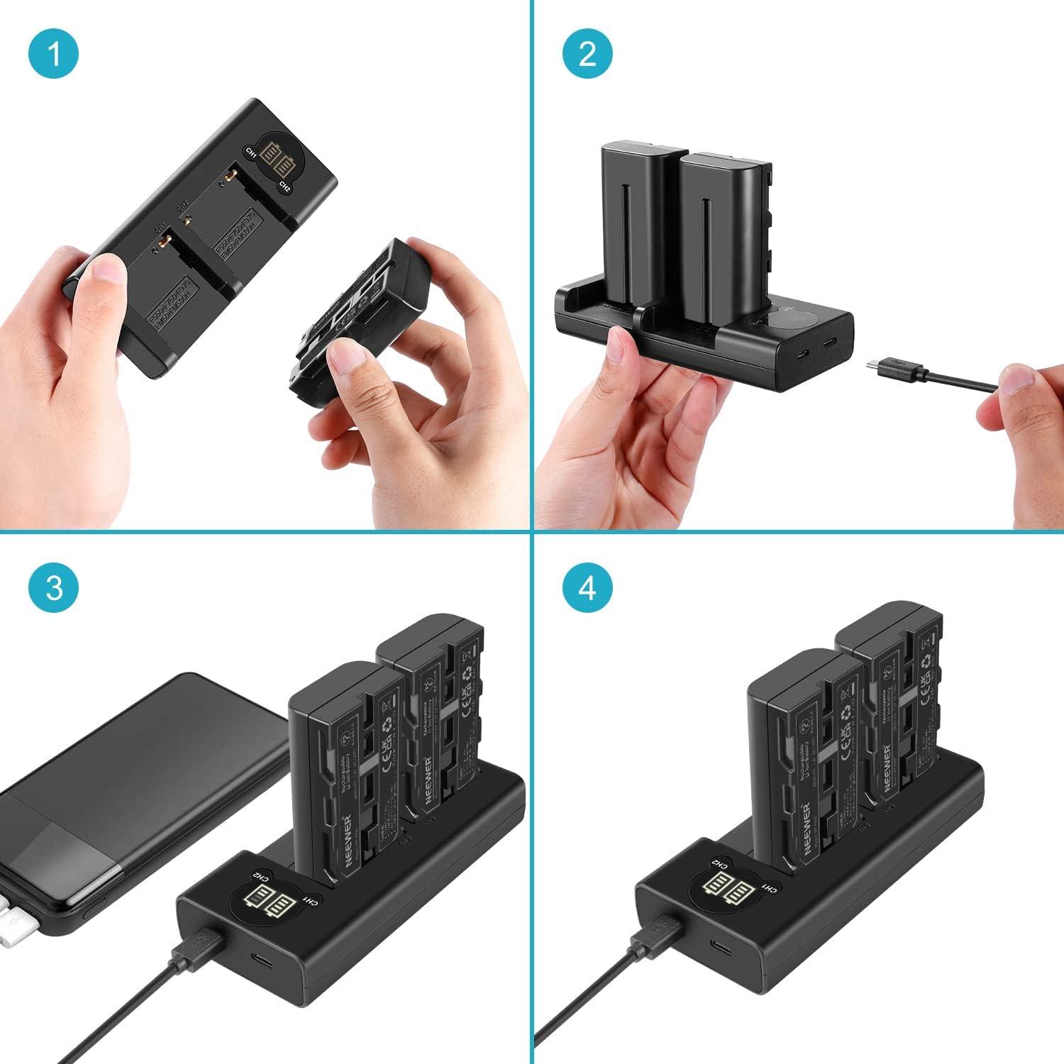 Kit 2 Baterías Neewer NP-F550 2600mAh con Cargador USB Dual