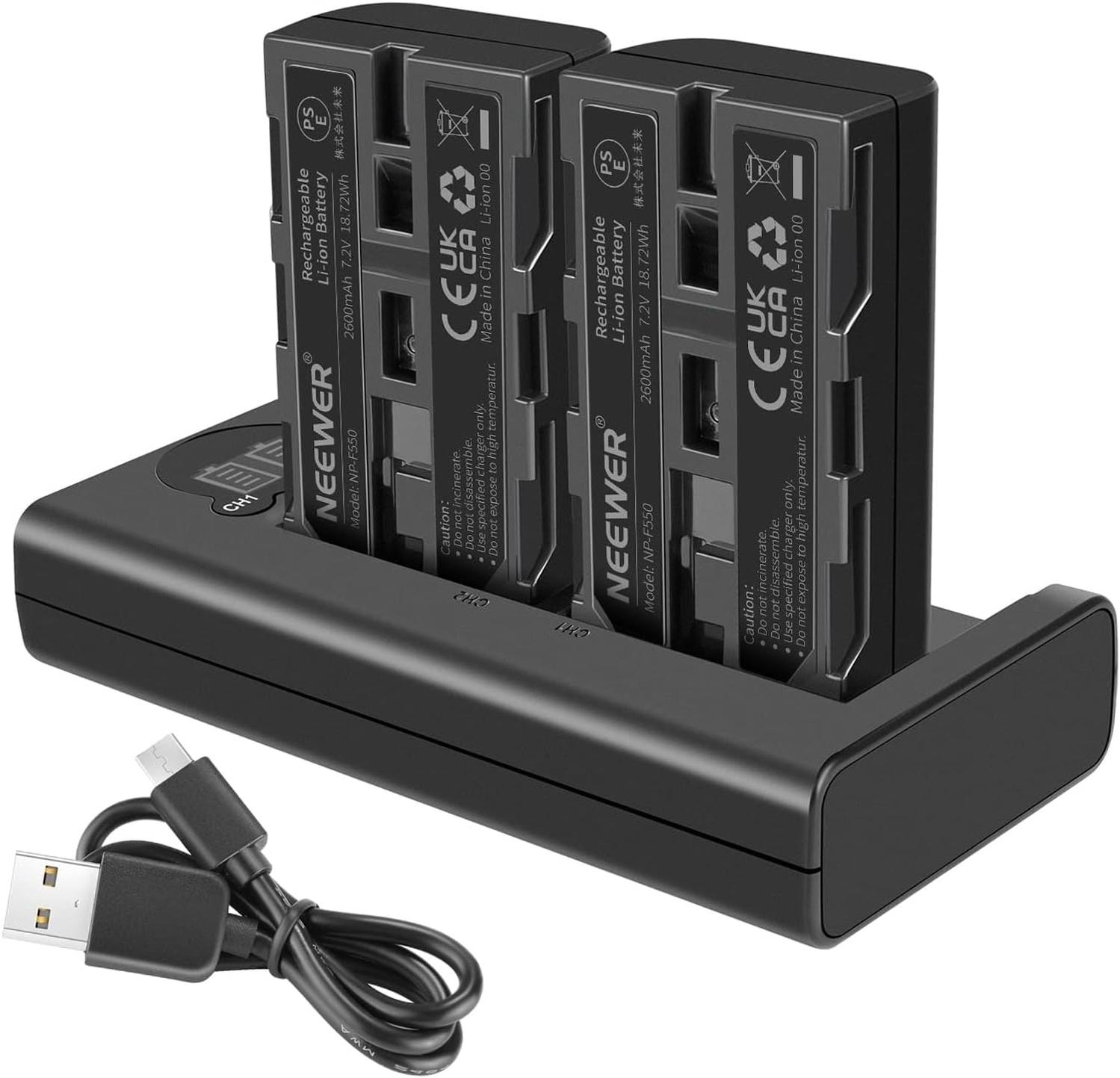 Kit 2 Baterías Neewer NP-F550 2600mAh con Cargador USB Dual