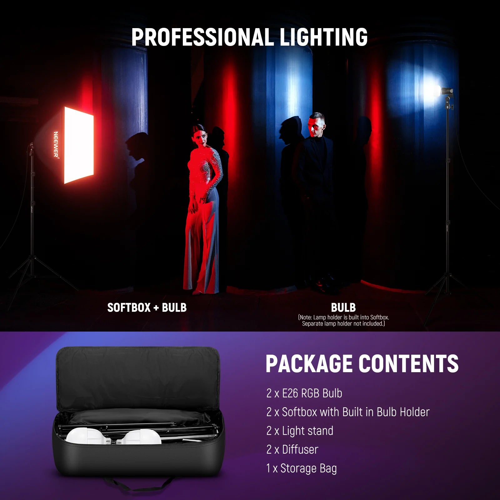 Kit de iluminación Neewer NK800 de 60x60cm con softbox RGB