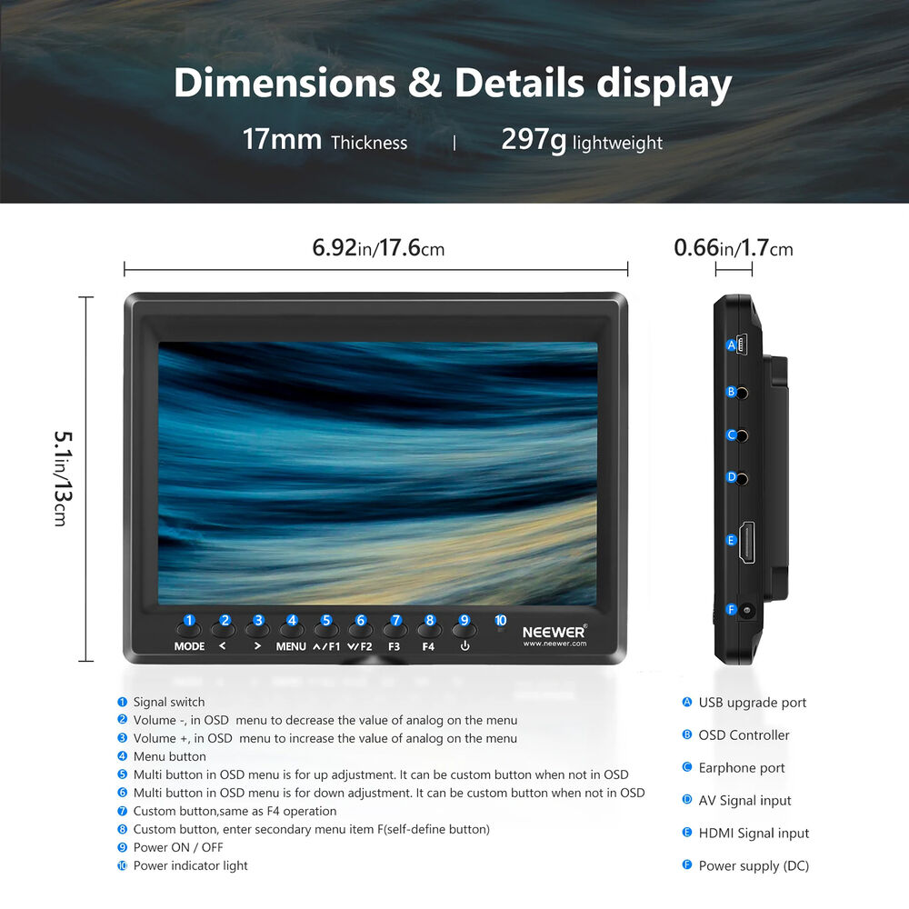 Monitor Neewer F100 7" con Batería y Estuche