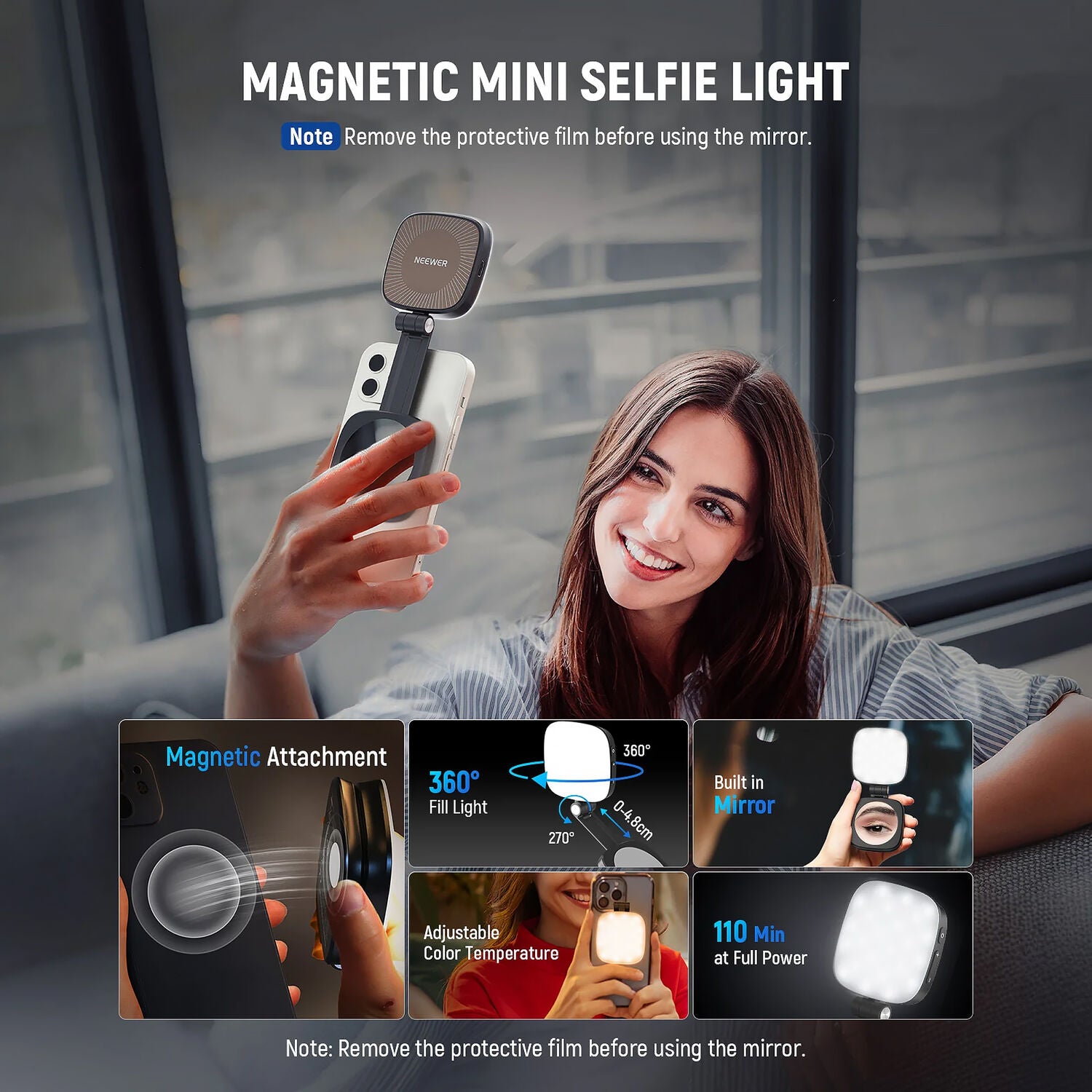 Luz Magnética Neewer Basics NL48B para Selfies - Blanco