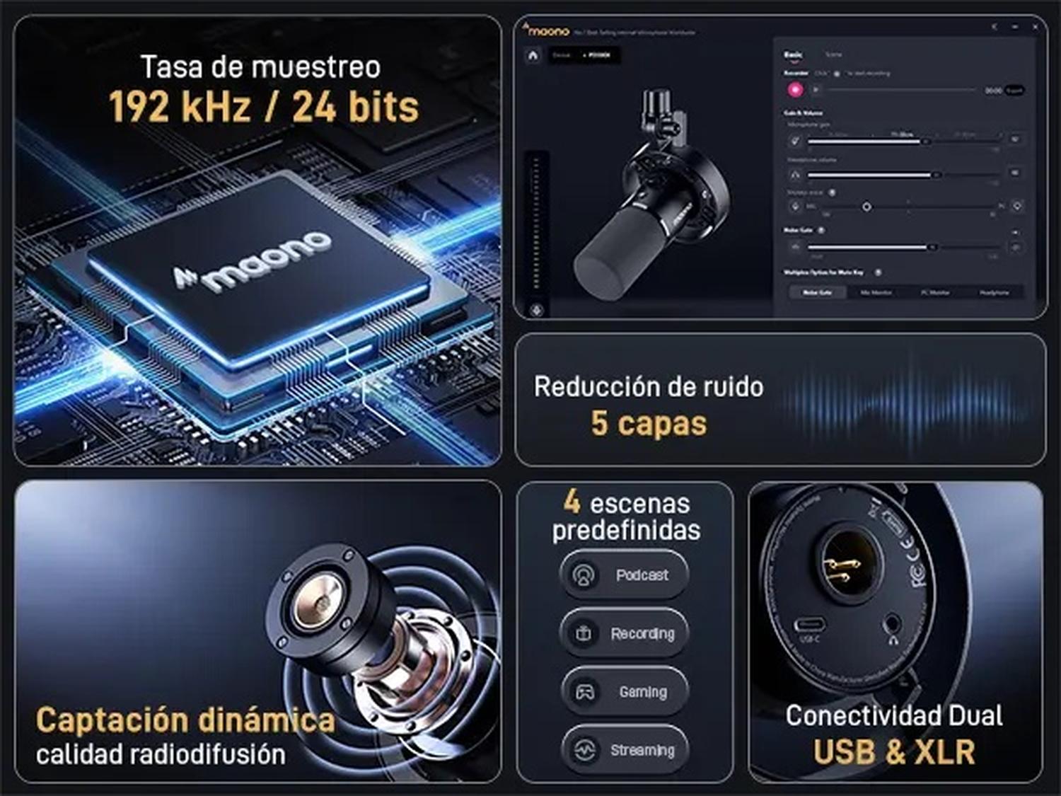 Micrófono Dinámico Maono PD300X USB/XLR para Podcasting