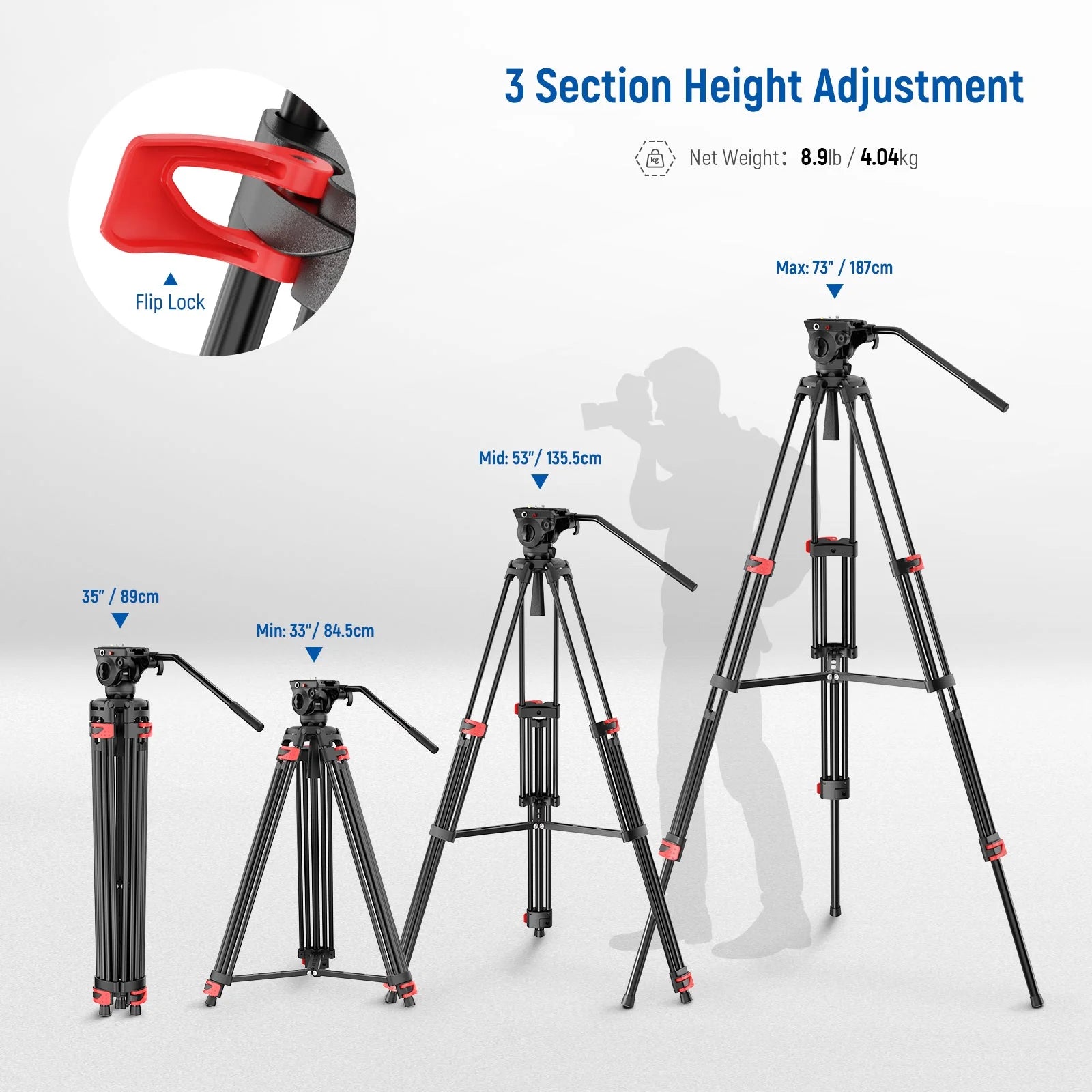 Trípode de Video Neewer TP37 187 cm Cabezal Fluido