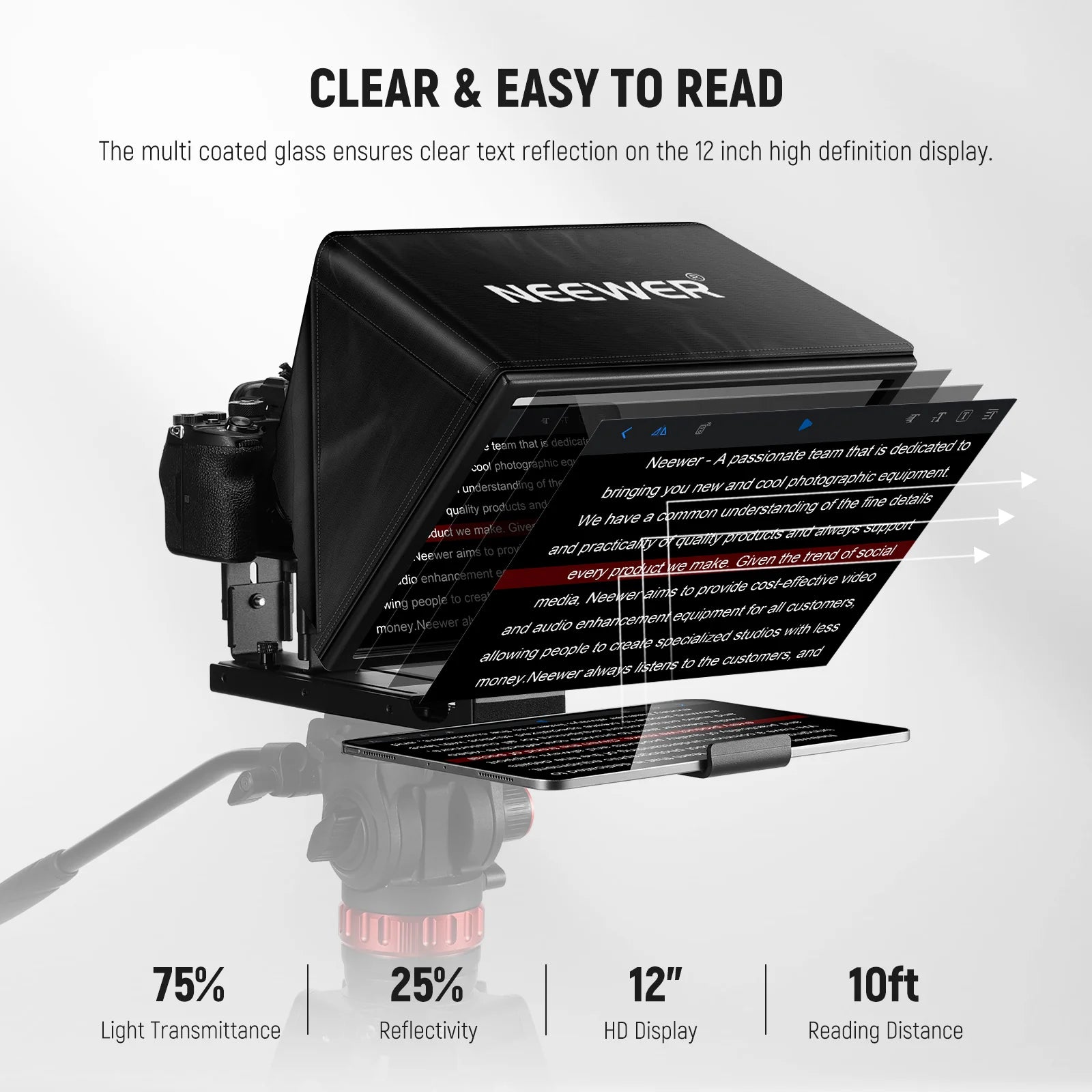 Teleprompter de aleación de aluminio NEEWER BASICS X12B
