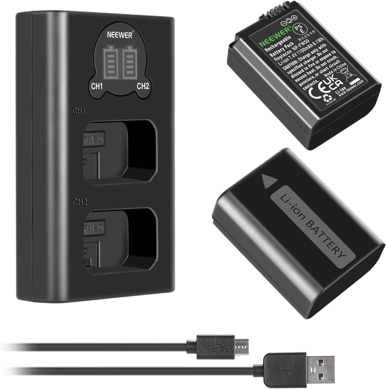 Kit Cargador Dual y Baterías Neewer NP-FW50 1100mAh Sony