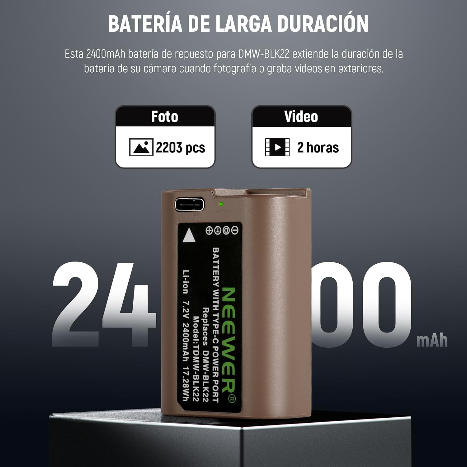 Batería Neewer DMW-BLK22 2400mAh para Lumix