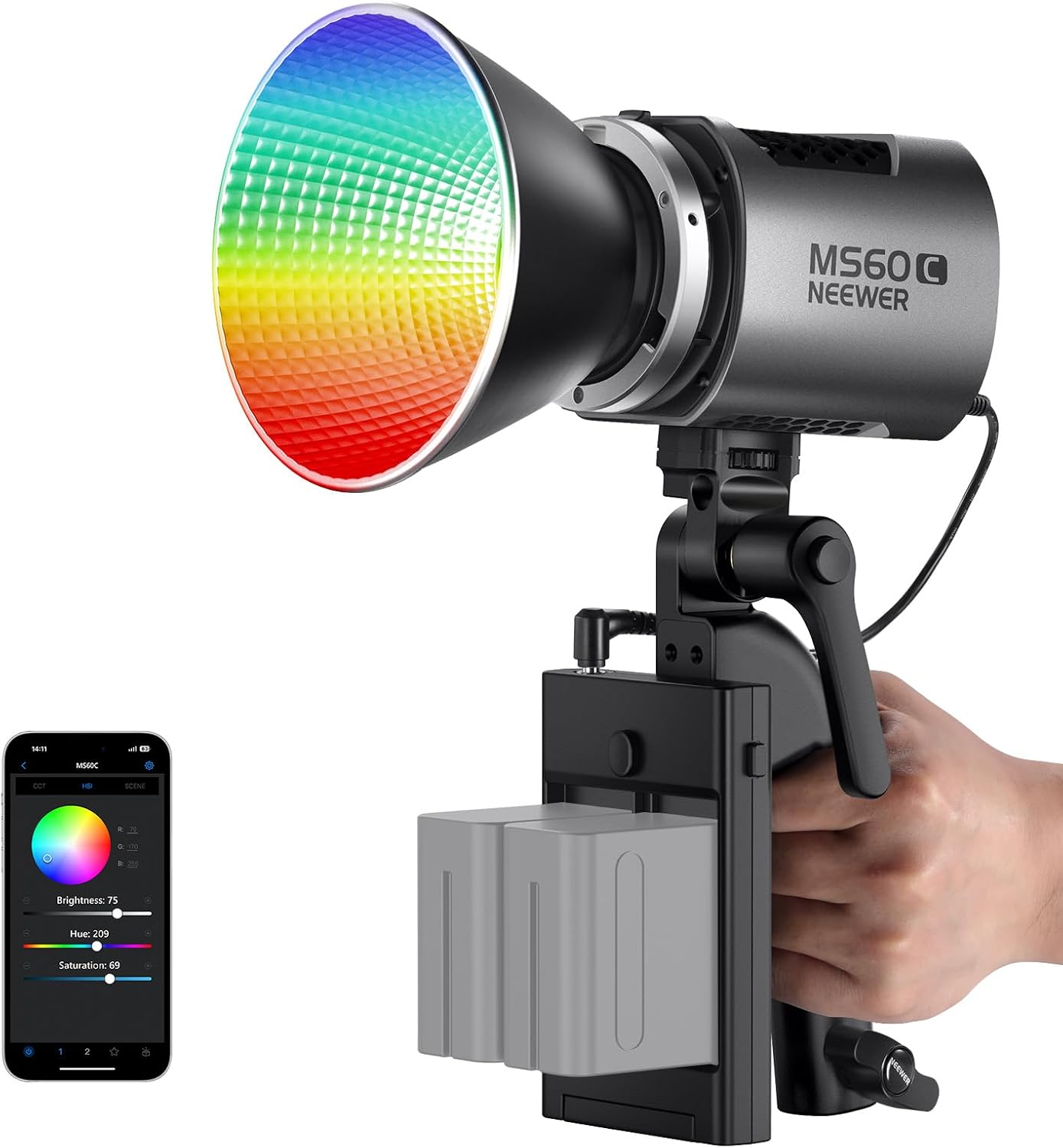 Foco de mano con luz LED RGB para video Neewer MS60C