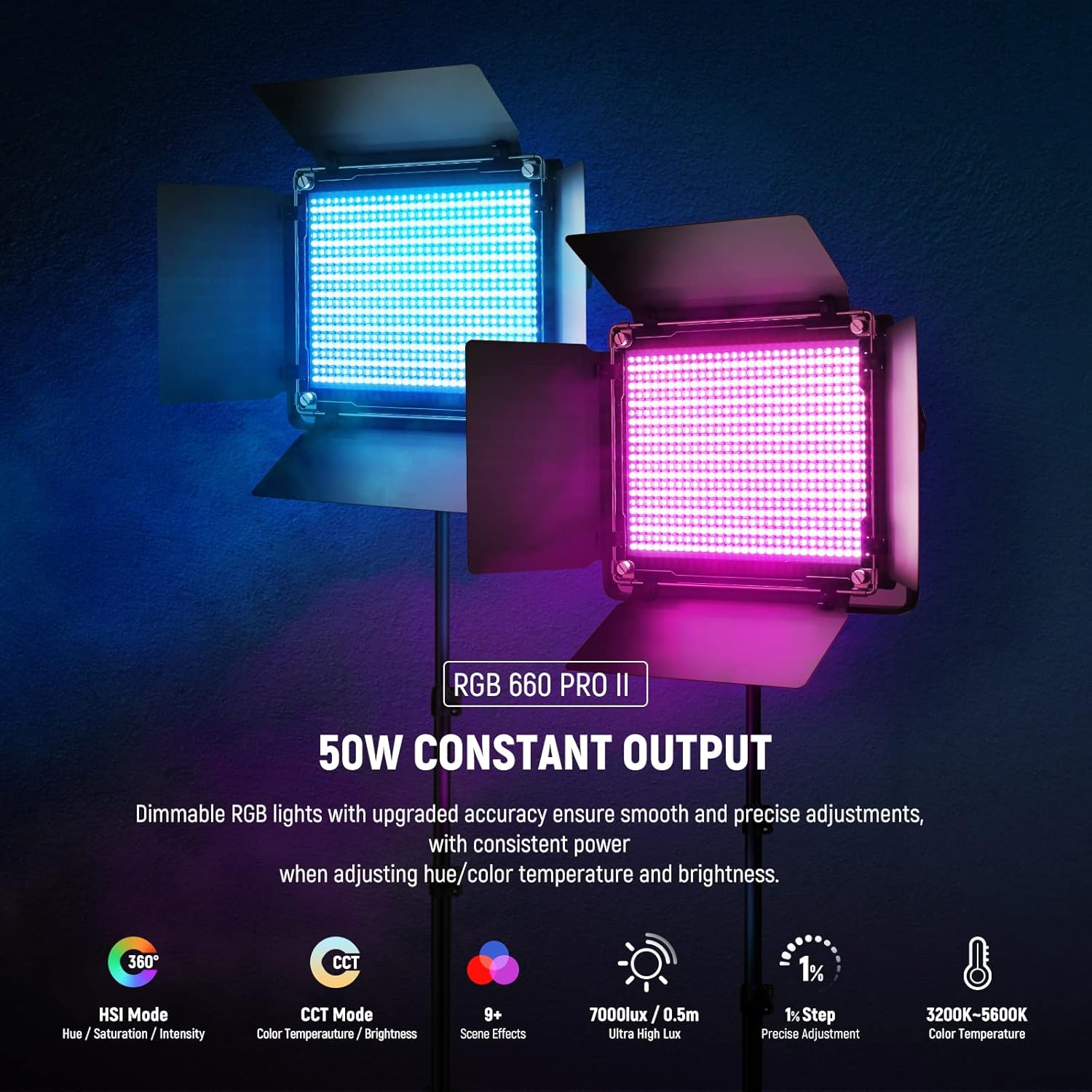 Kit LED Neewer 660 PRO II RGB con App y Soportes