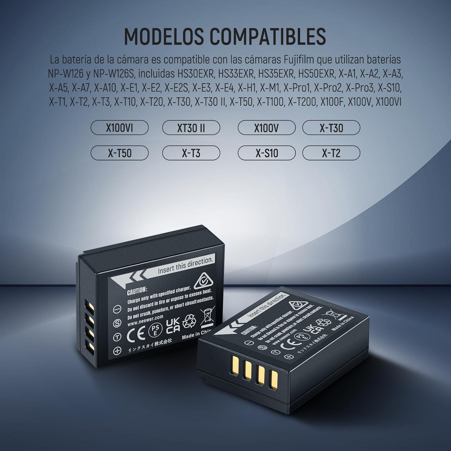 Kit 2 Baterías Neewer NP-W126 1140mAh con Cargador USB-C
