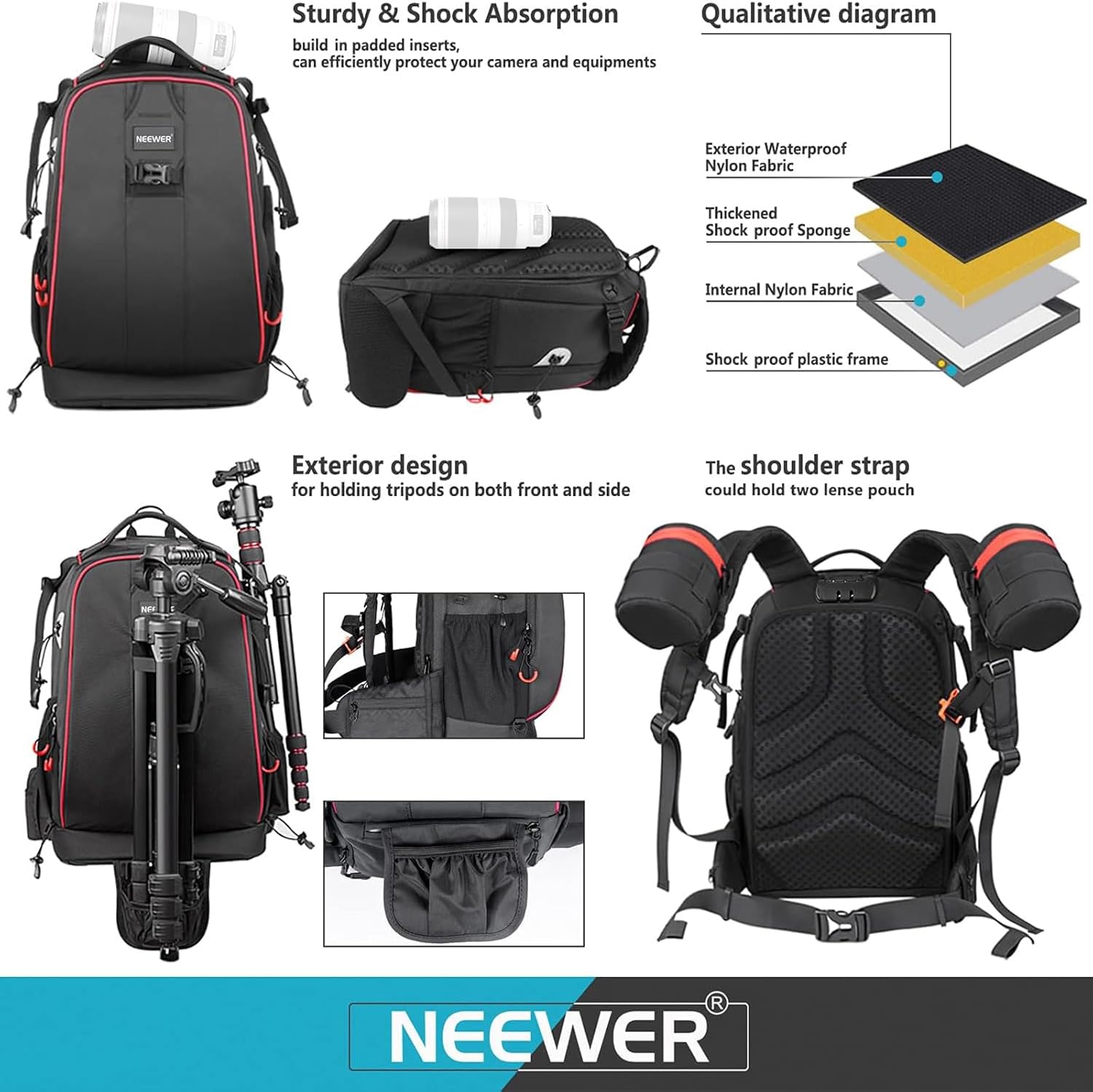 Mochila Neewer 30L Negra para Cámara y Dron