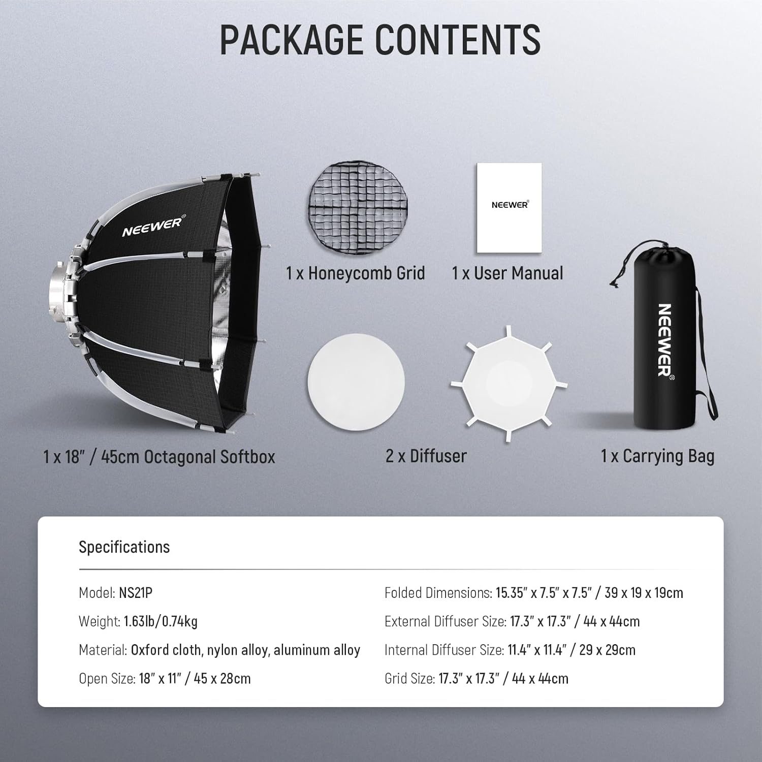 Softbox Neewer Octagonal de 45 cm con Montura Bowens