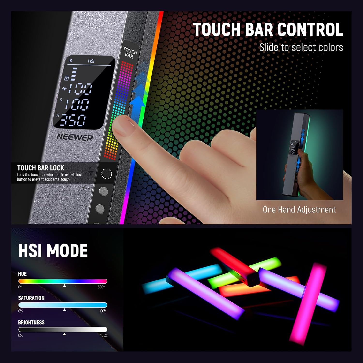 Luz LED RGB Neewer RGB1 con Barndoors y Control APP