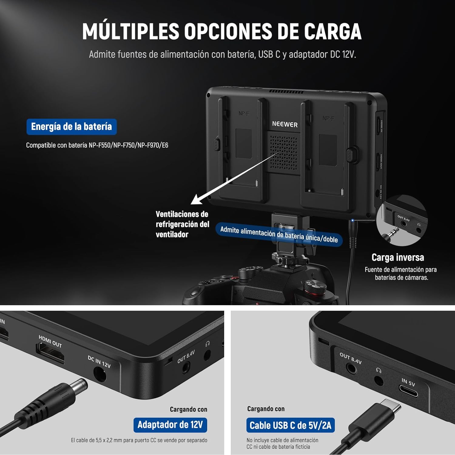 Monitor de Campo Neewer F700 7" IPS 4K con LUT 3D