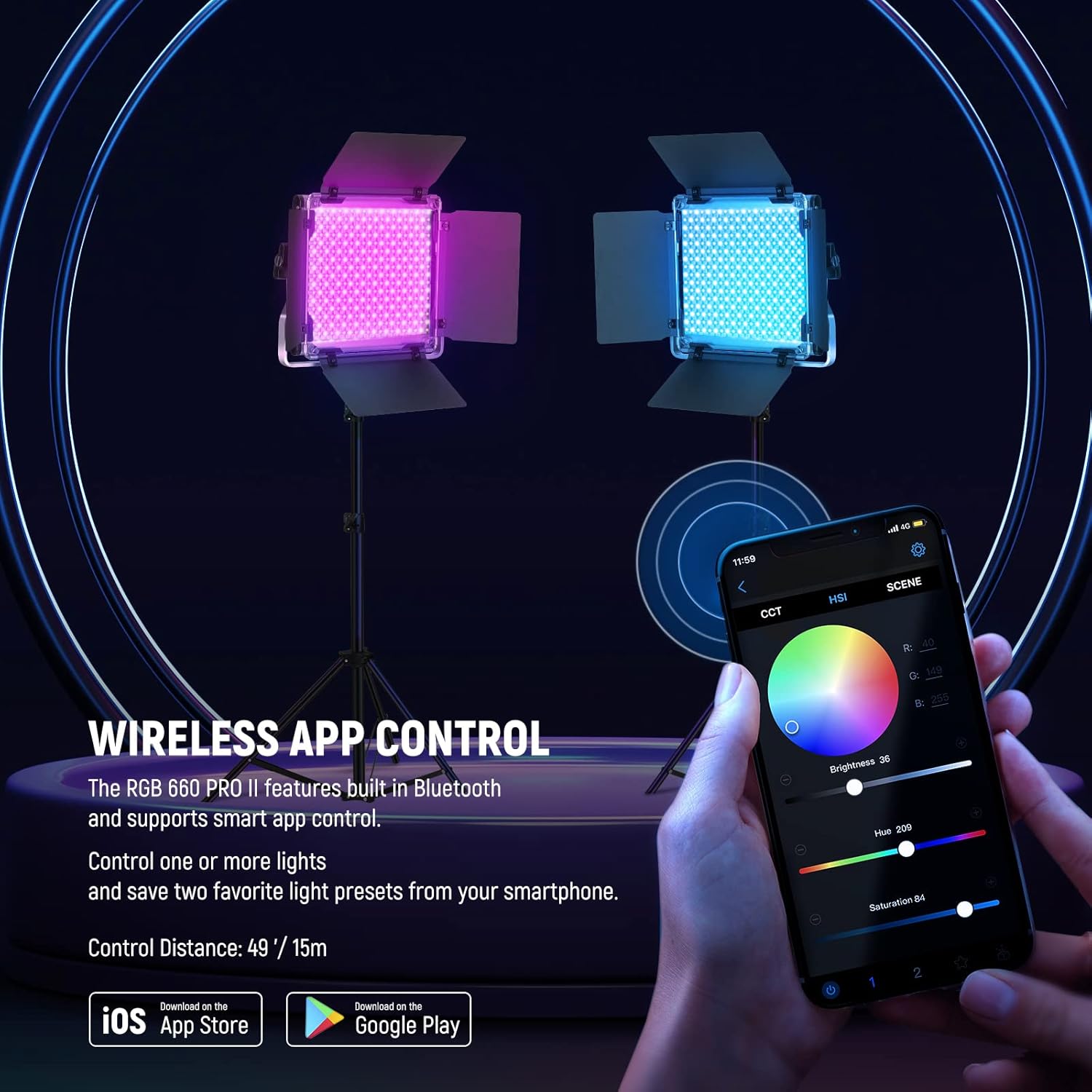 Kit LED Neewer 660 PRO II RGB con App y Soportes
