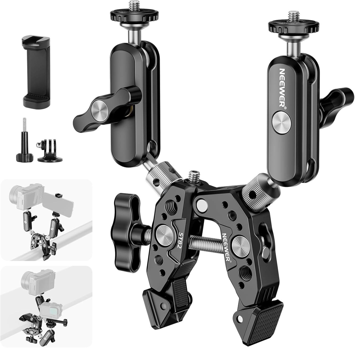 Super Clamp Neewer con 2 Brazos Mágicos de Bola 360°