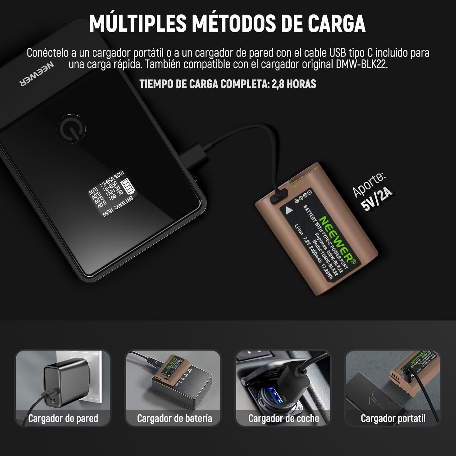 Batería Neewer DMW-BLK22 2400mAh para Lumix