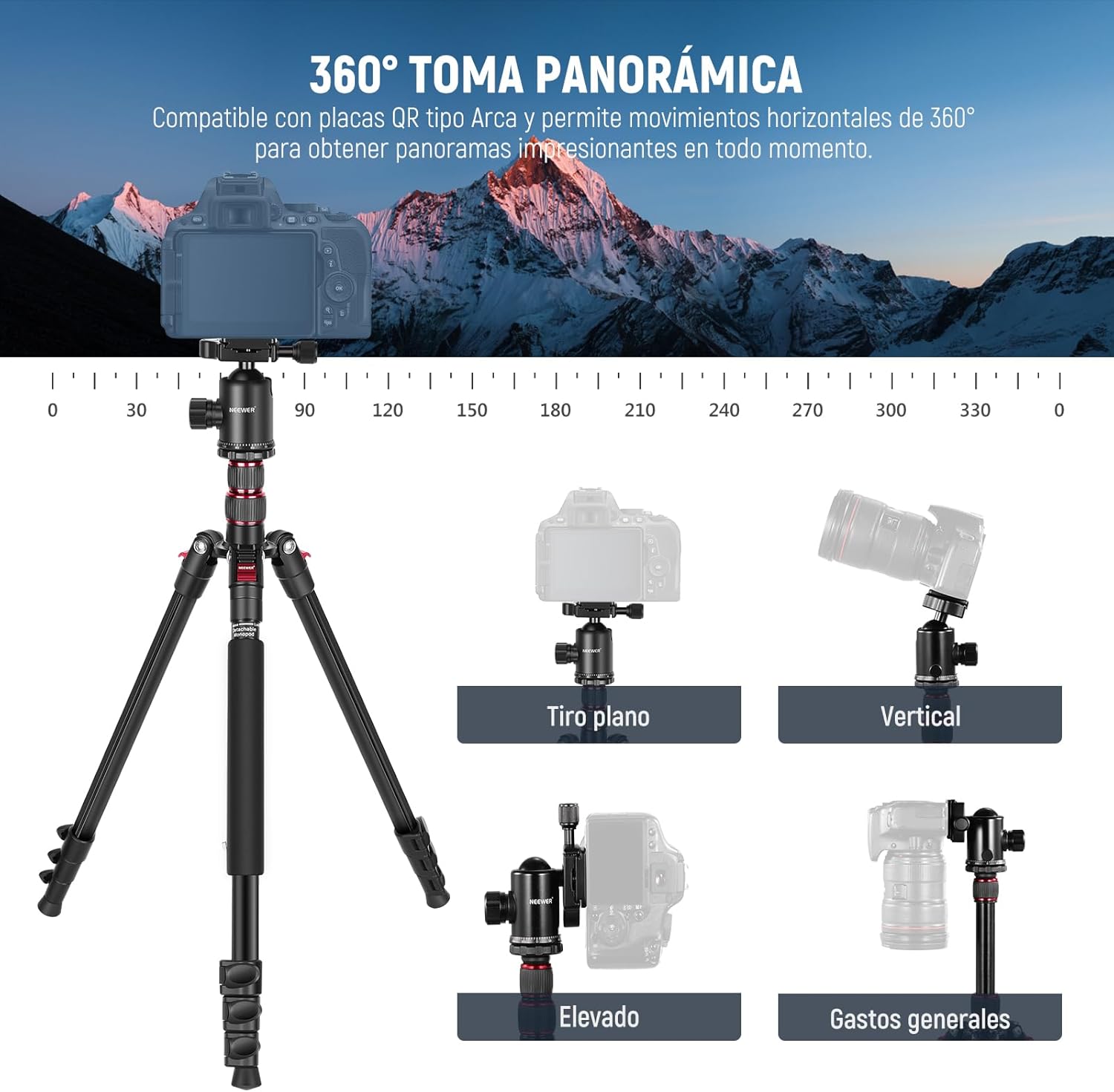 Trípode Monopie Neewer 195 cm con Soporte y Control Remoto