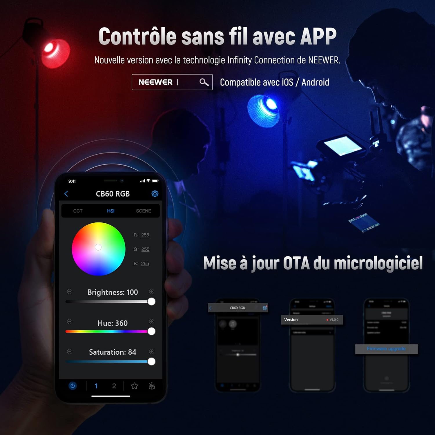 Luz RGB COB Neewer CB60 70W con Control 2.4G/App