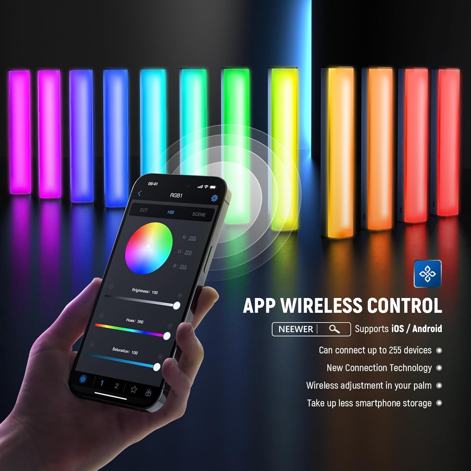Luz LED RGB Neewer RGB1 con Barndoors y Control APP